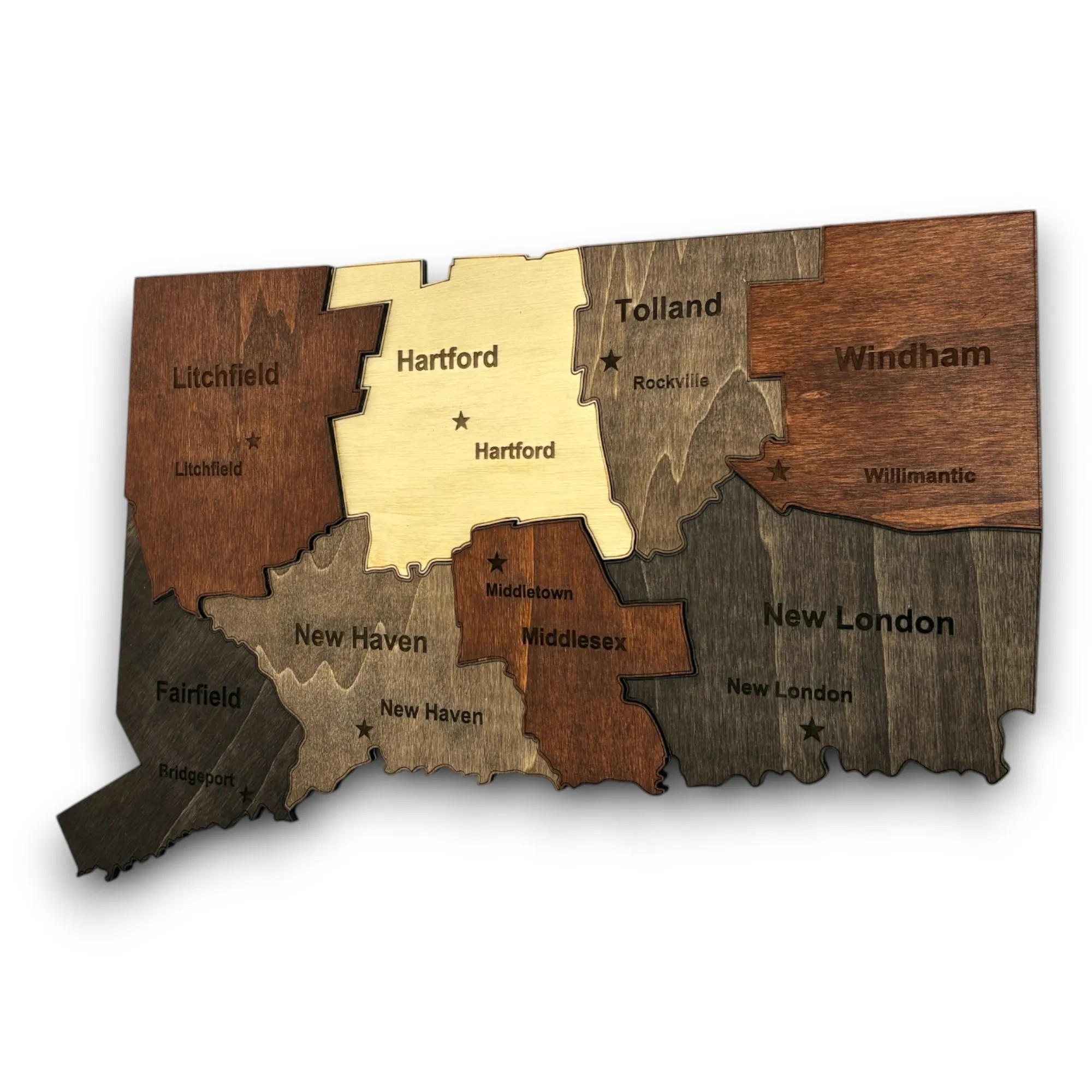 Wooden Connecticut State Map - Mocha (Brown)