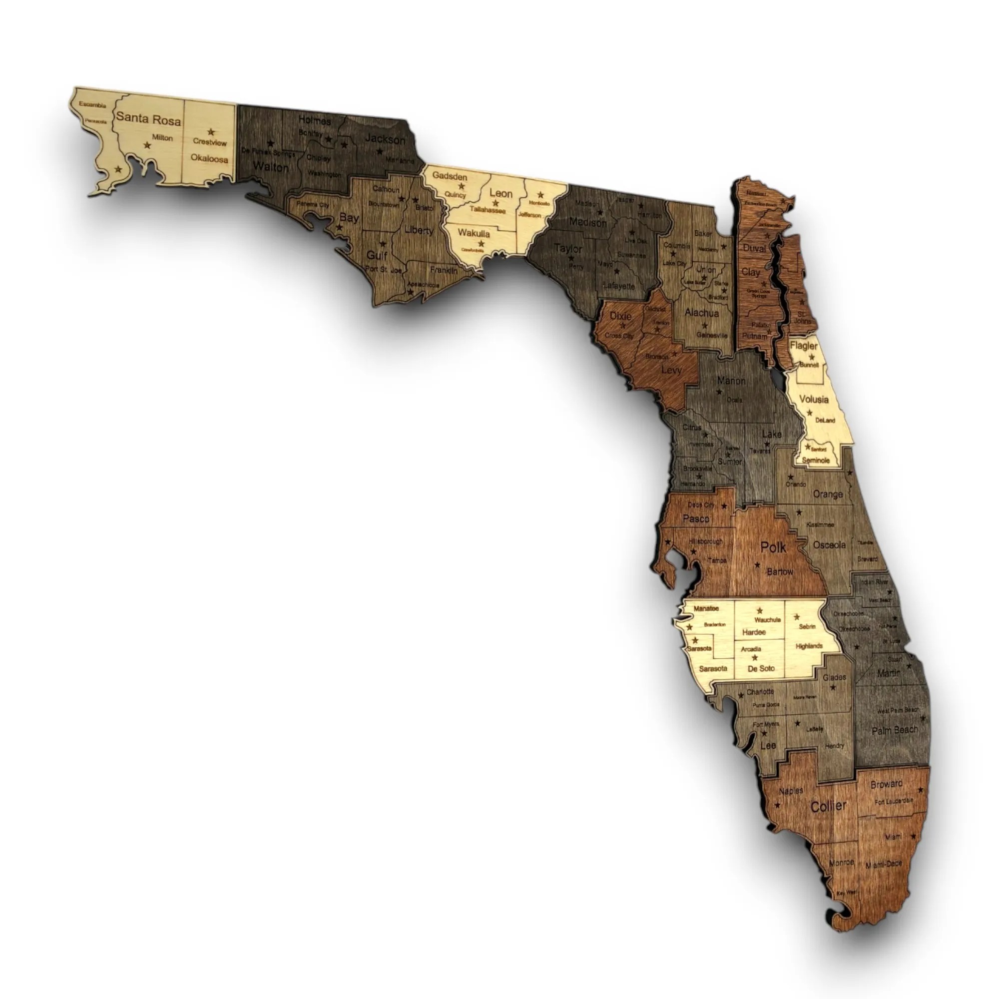 Wooden Florida State Map - Mocha (Brown)