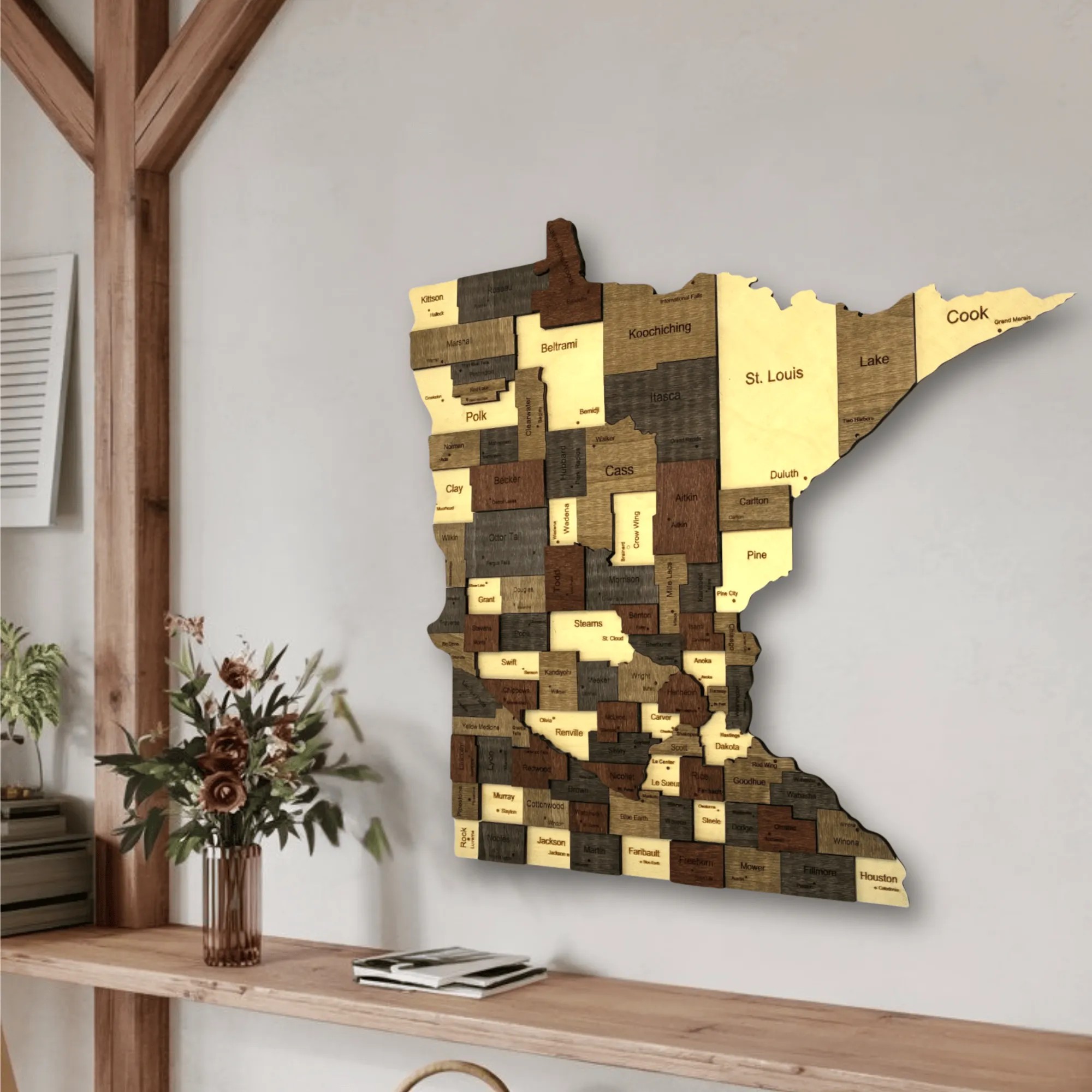 Wooden Minnesota State Map