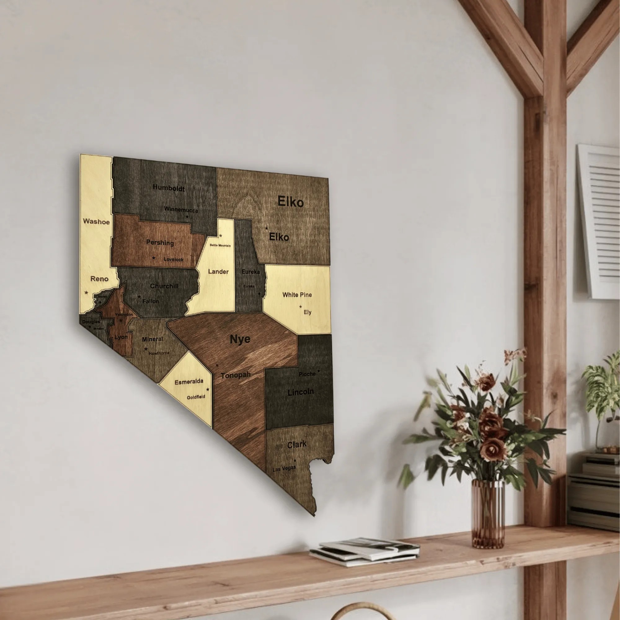 Wooden Nevada State Map