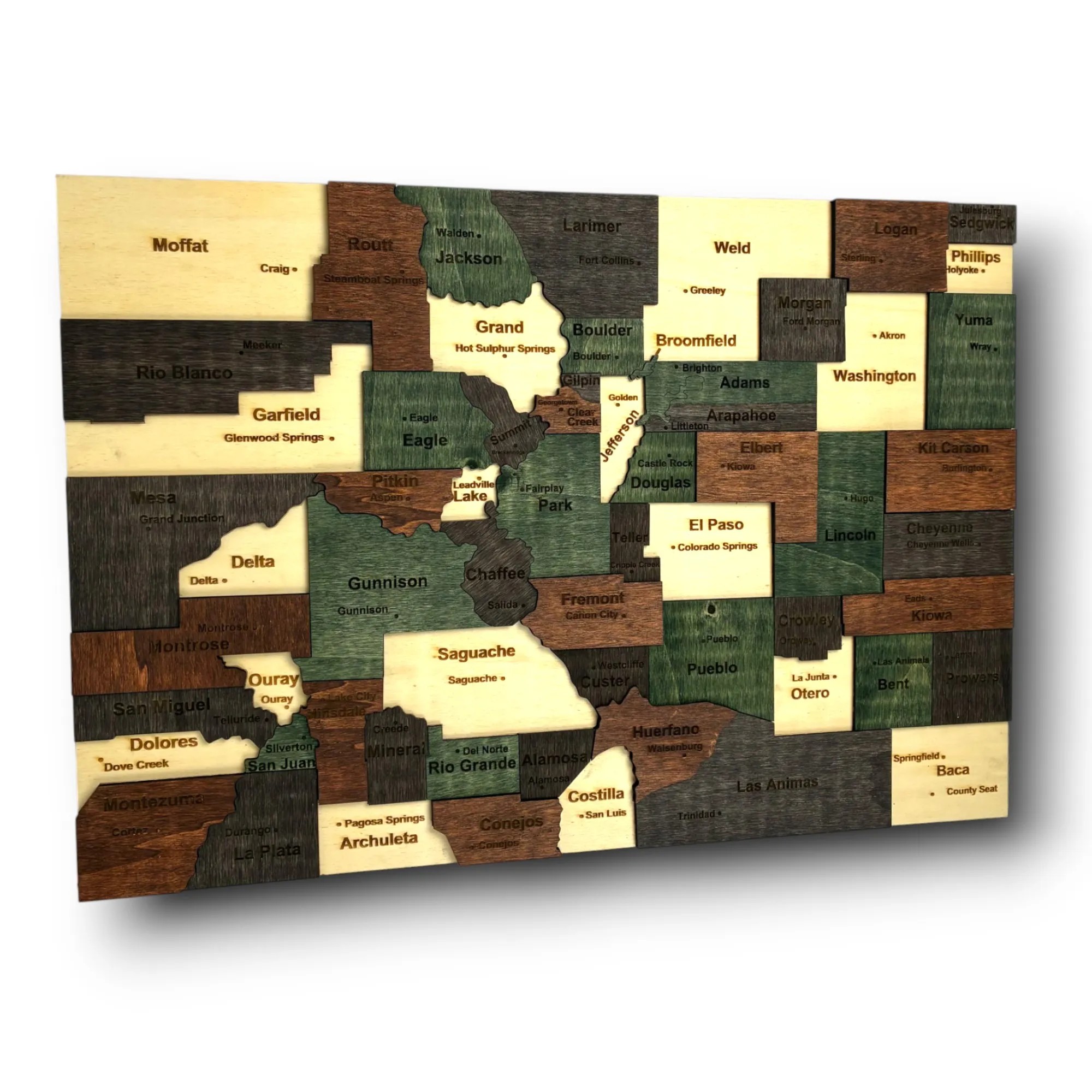 Wooden Colorado State Map - Emerald (Green)