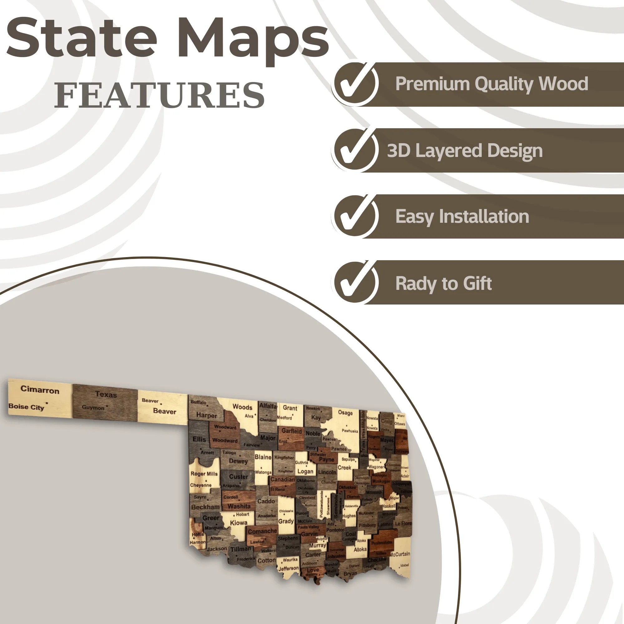 Wooden Oklahoma State Map