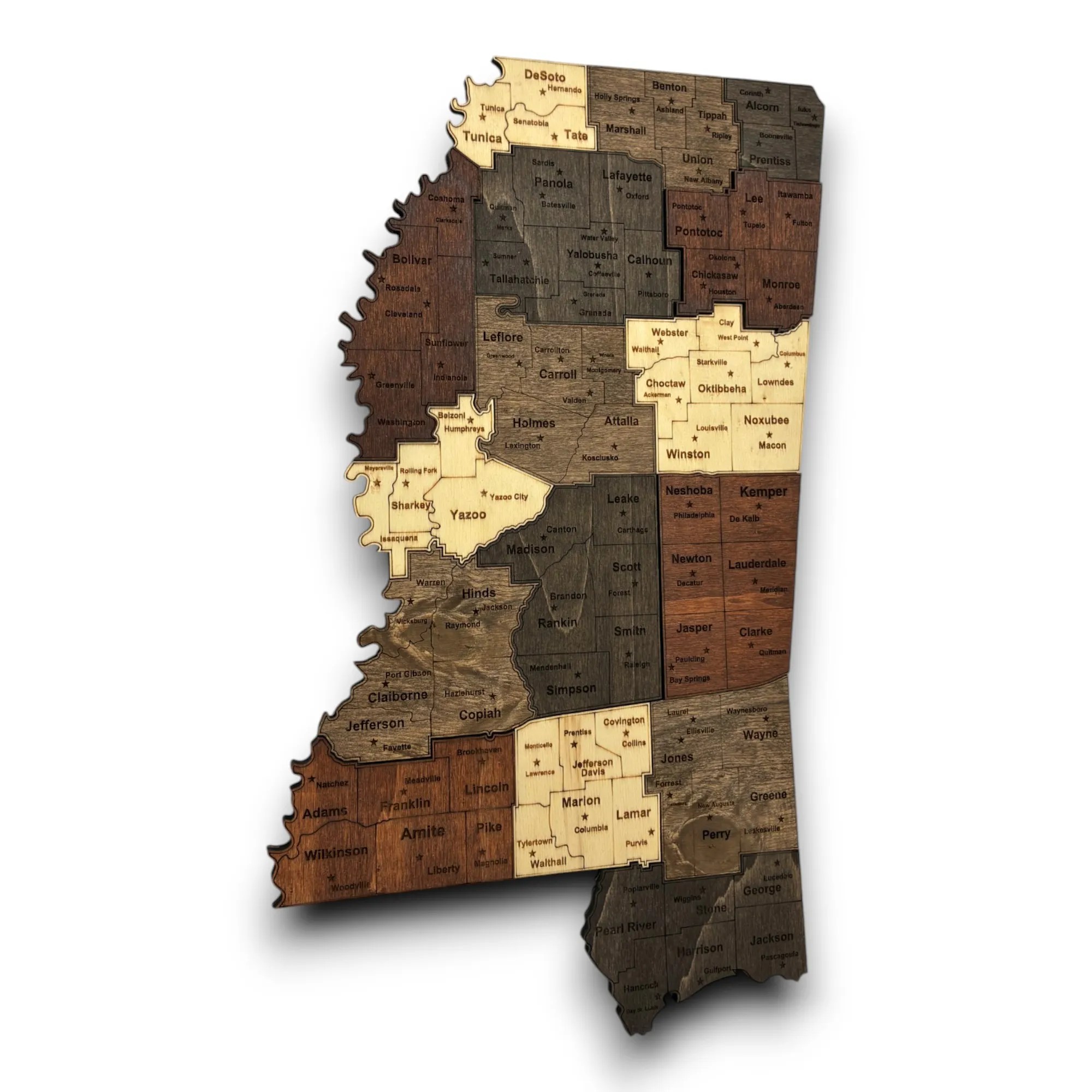 Wooden Mississippi State Map - Mocha (Brown)