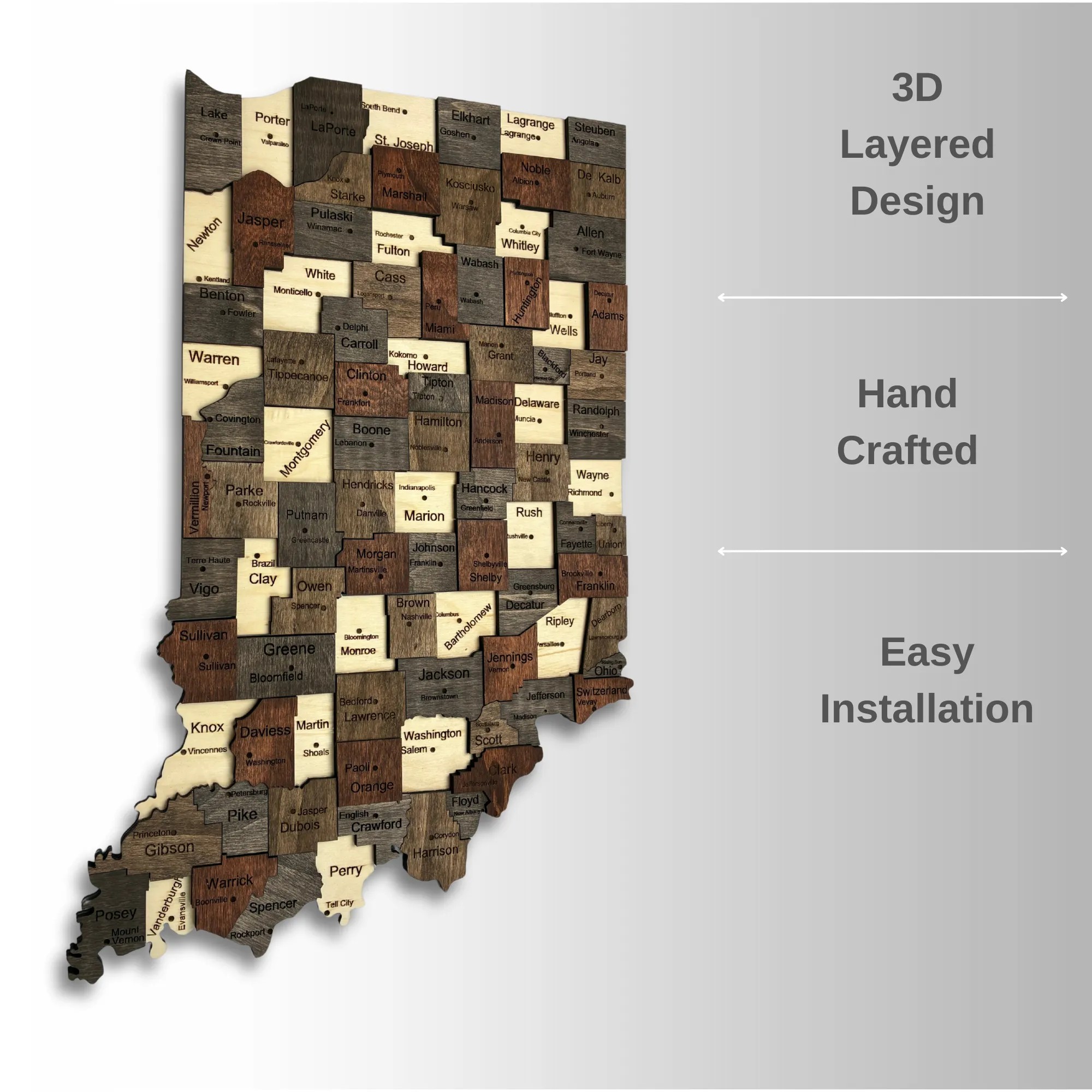 Wooden Indiana State Map