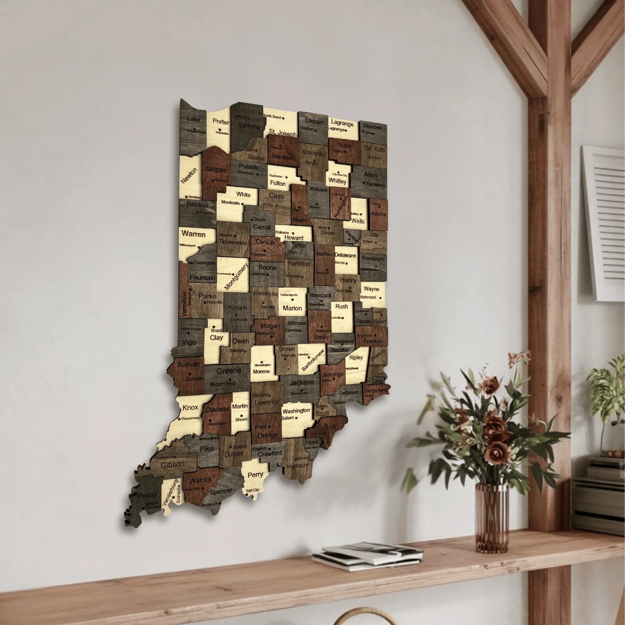 Wooden Indiana State Map