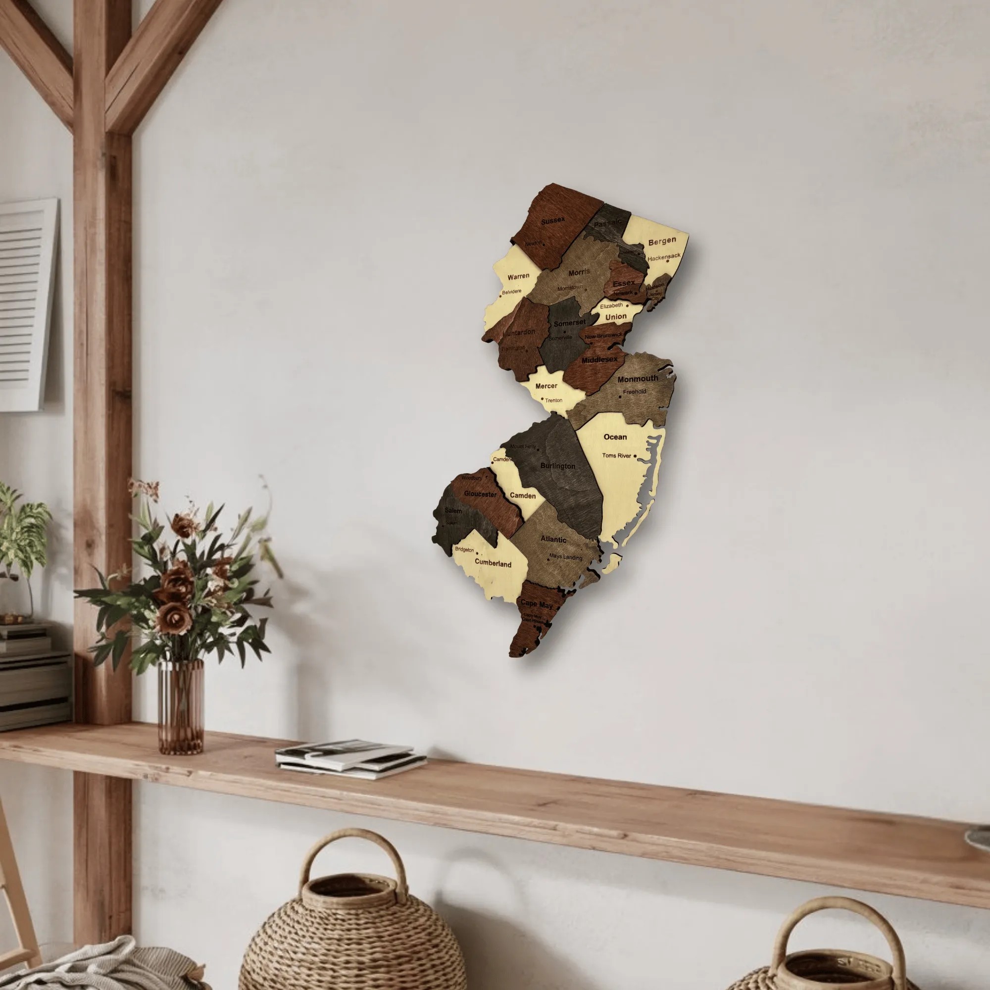 Wooden New Jersey State Map