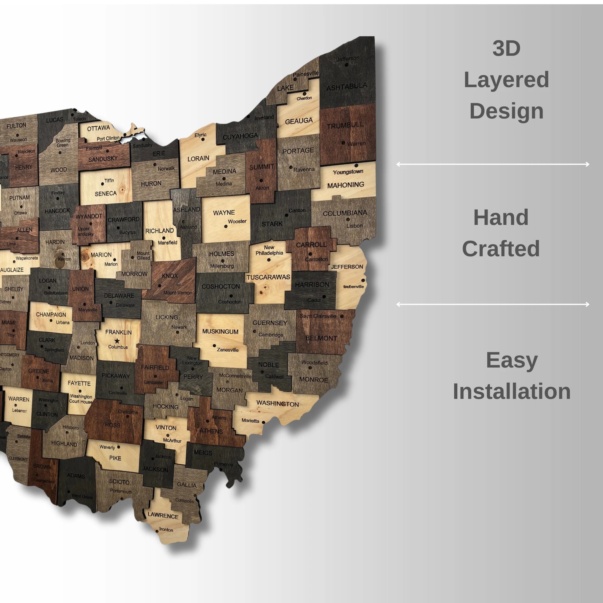 Wooden Ohio State Map