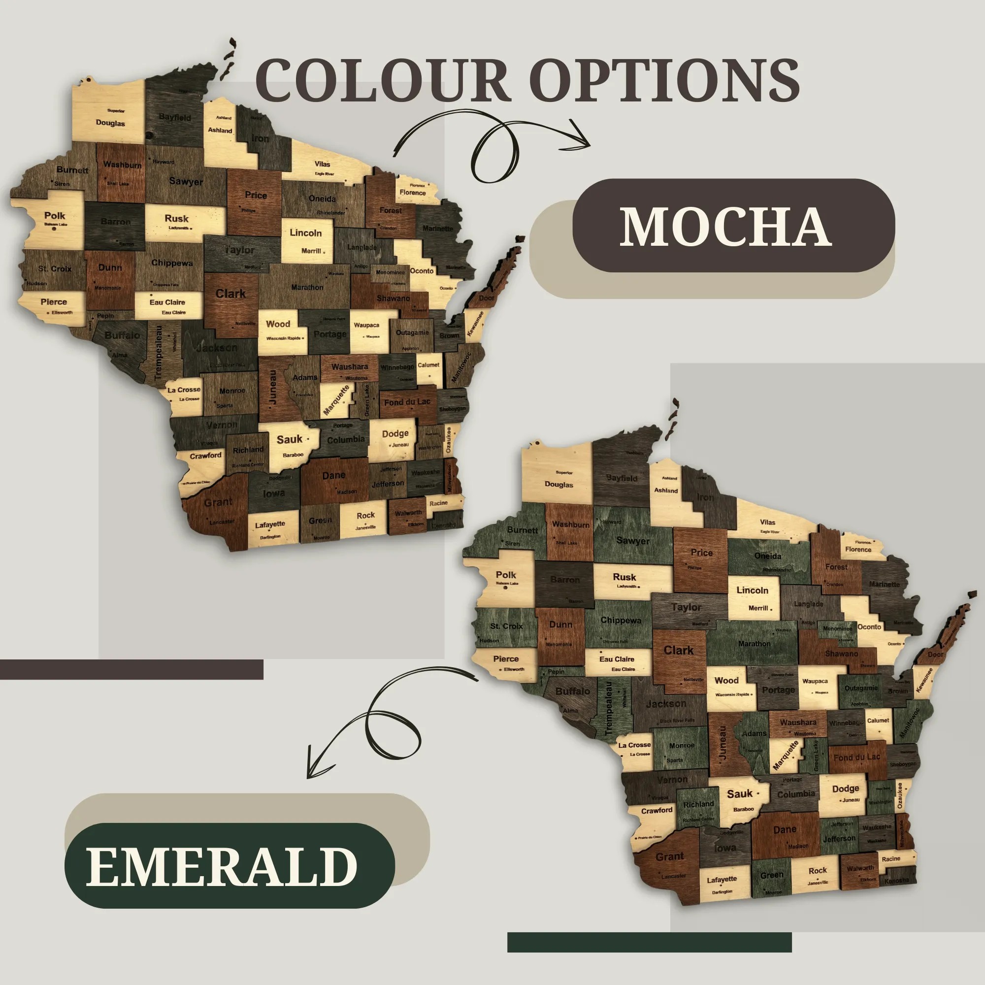 Wooden Wisconsin State Map