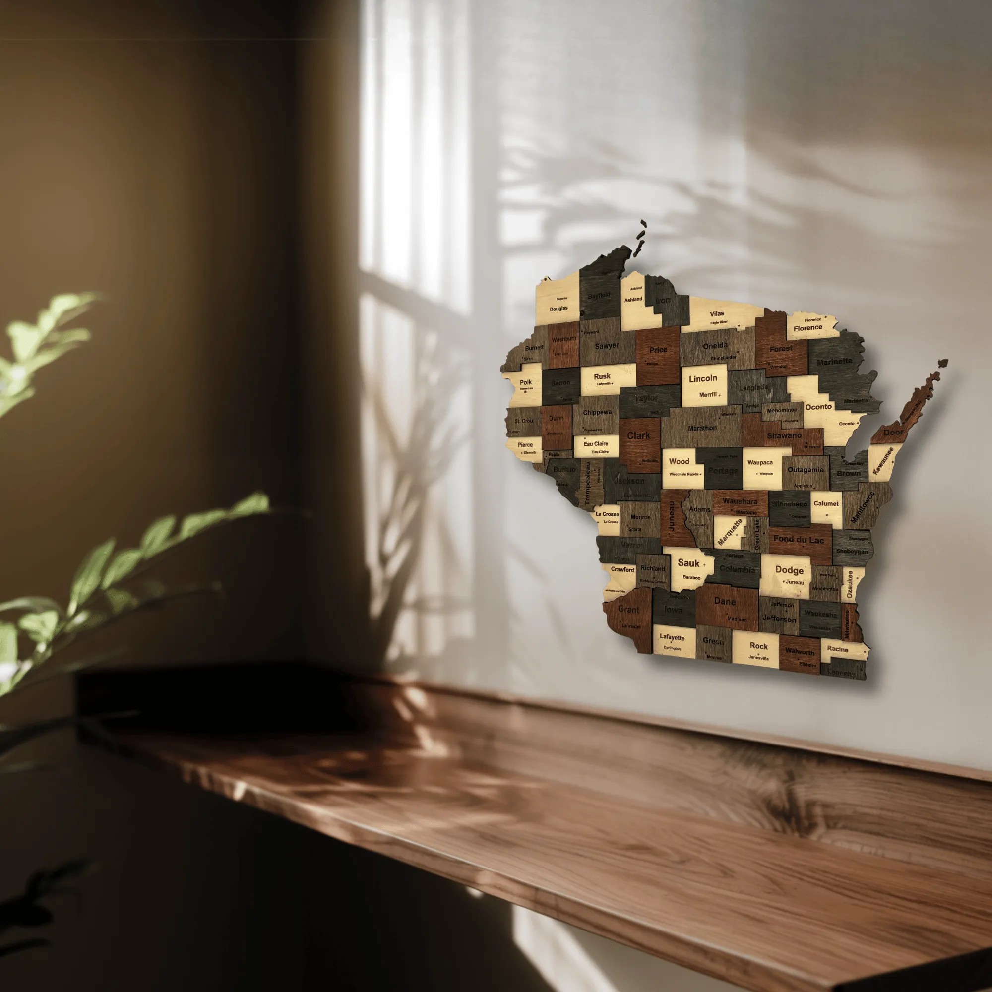 Wooden Wisconsin State Map