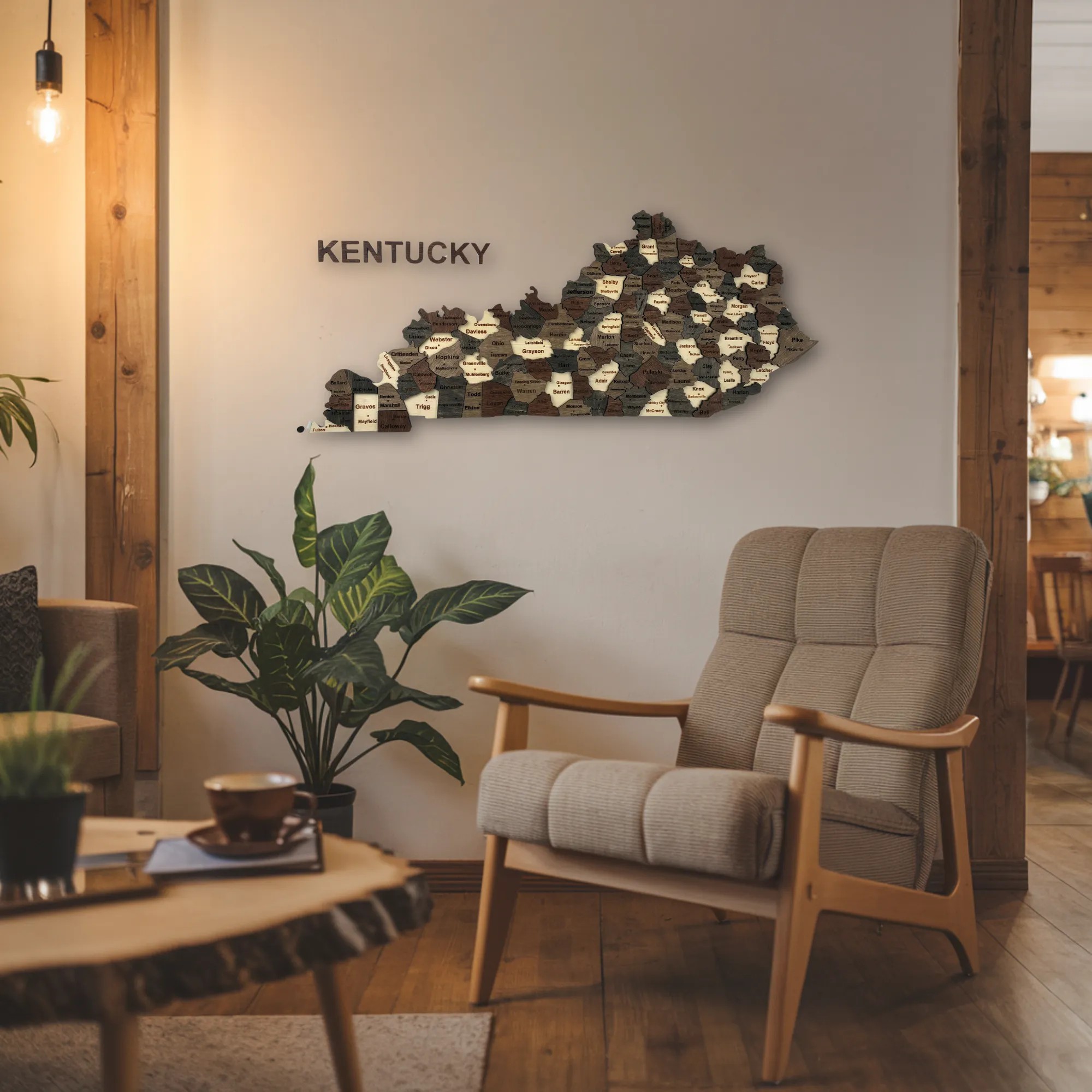 Wooden Kentucky State Map