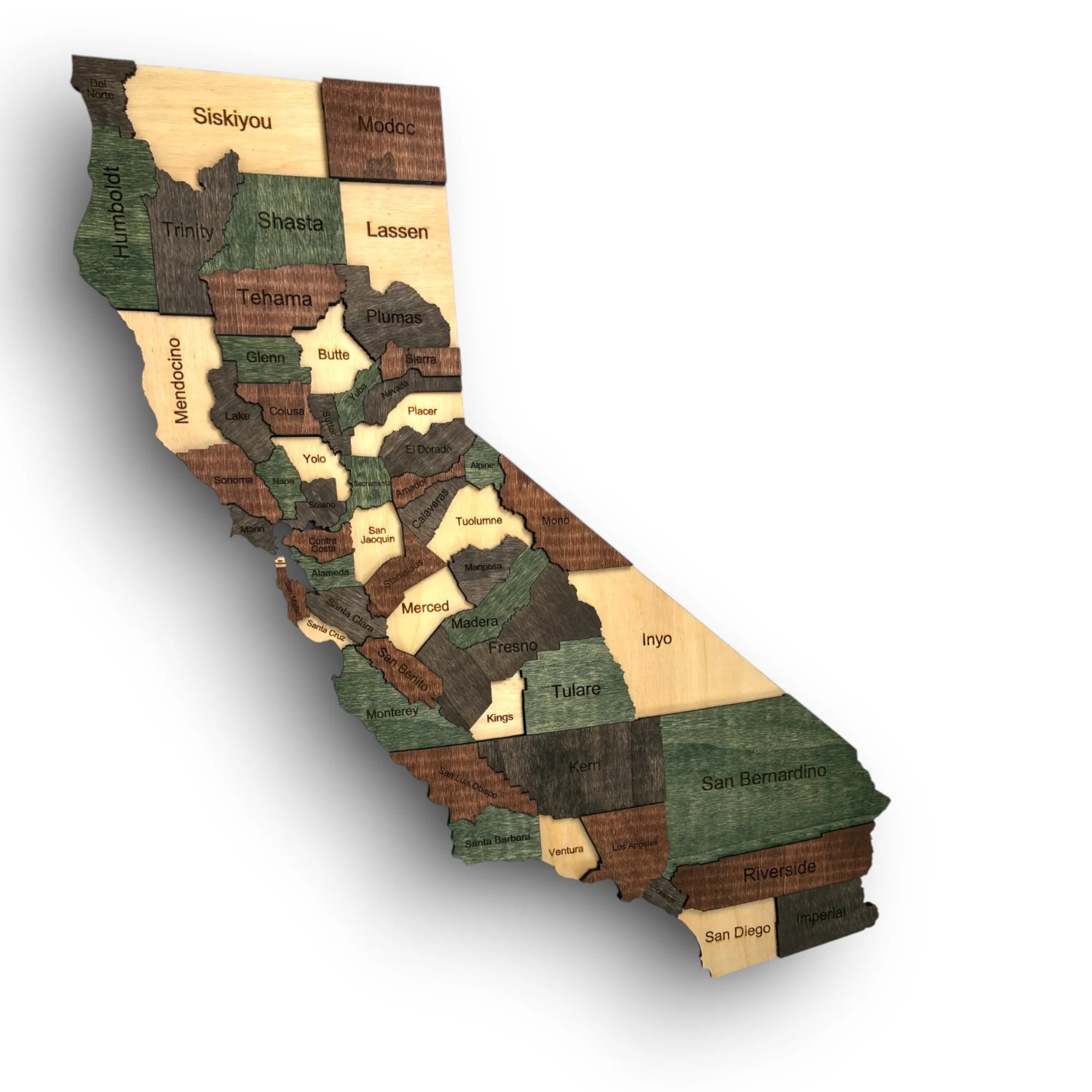 Wooden California State Map - Emerald (Green)
