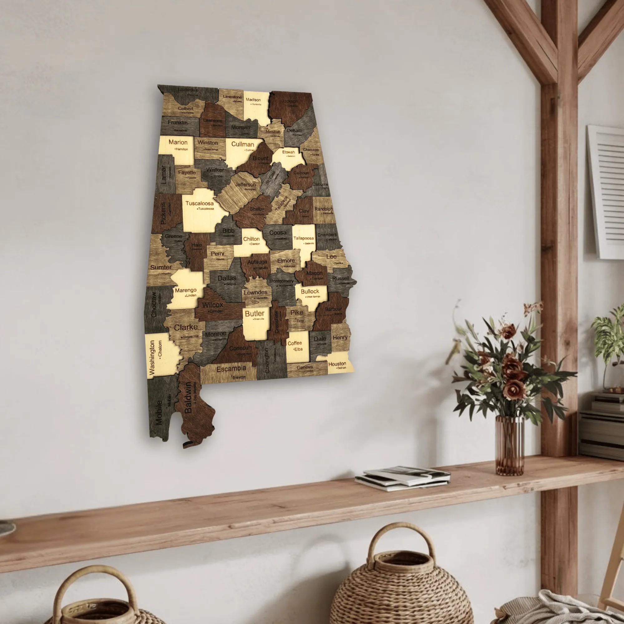 Wooden Alabama State Map