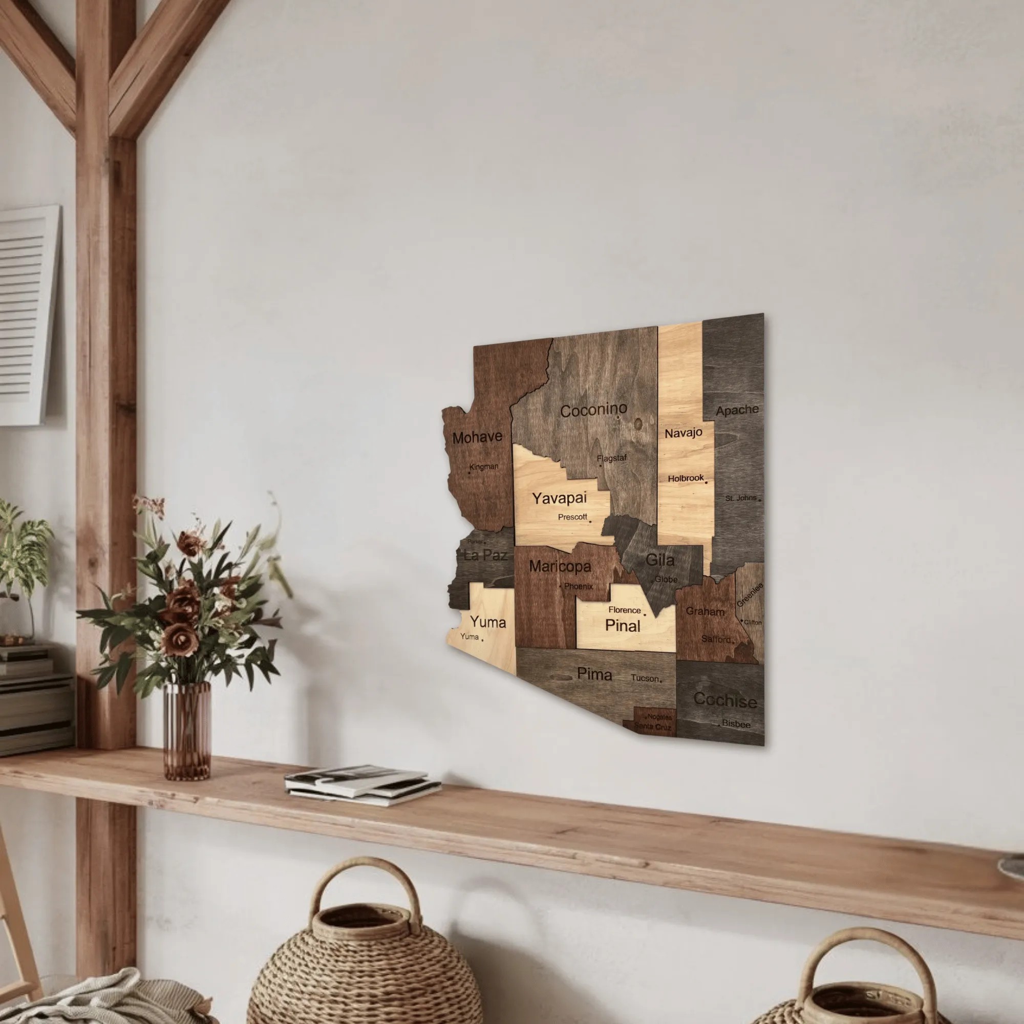 Wooden Arizona State Map