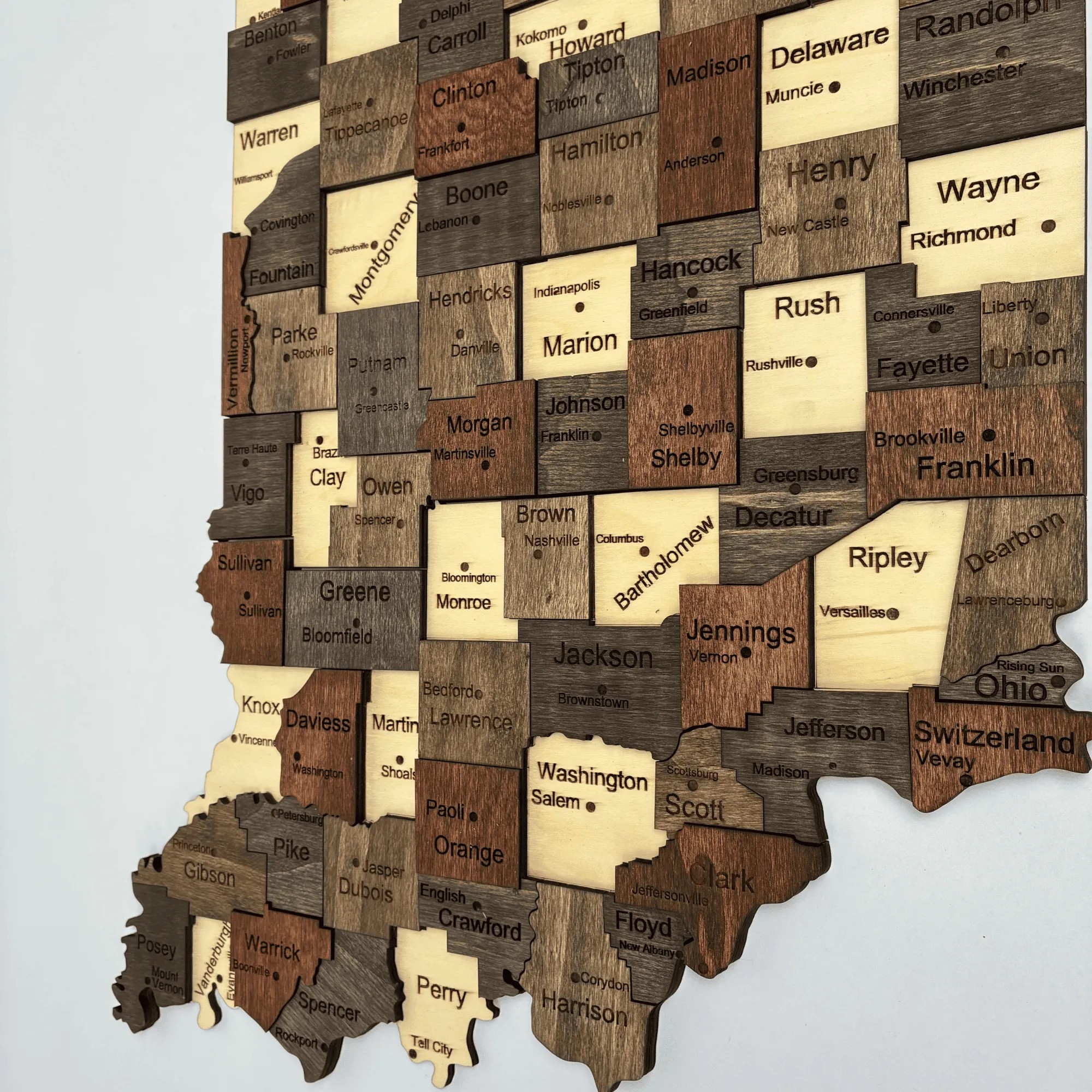 Wooden Indiana State Map
