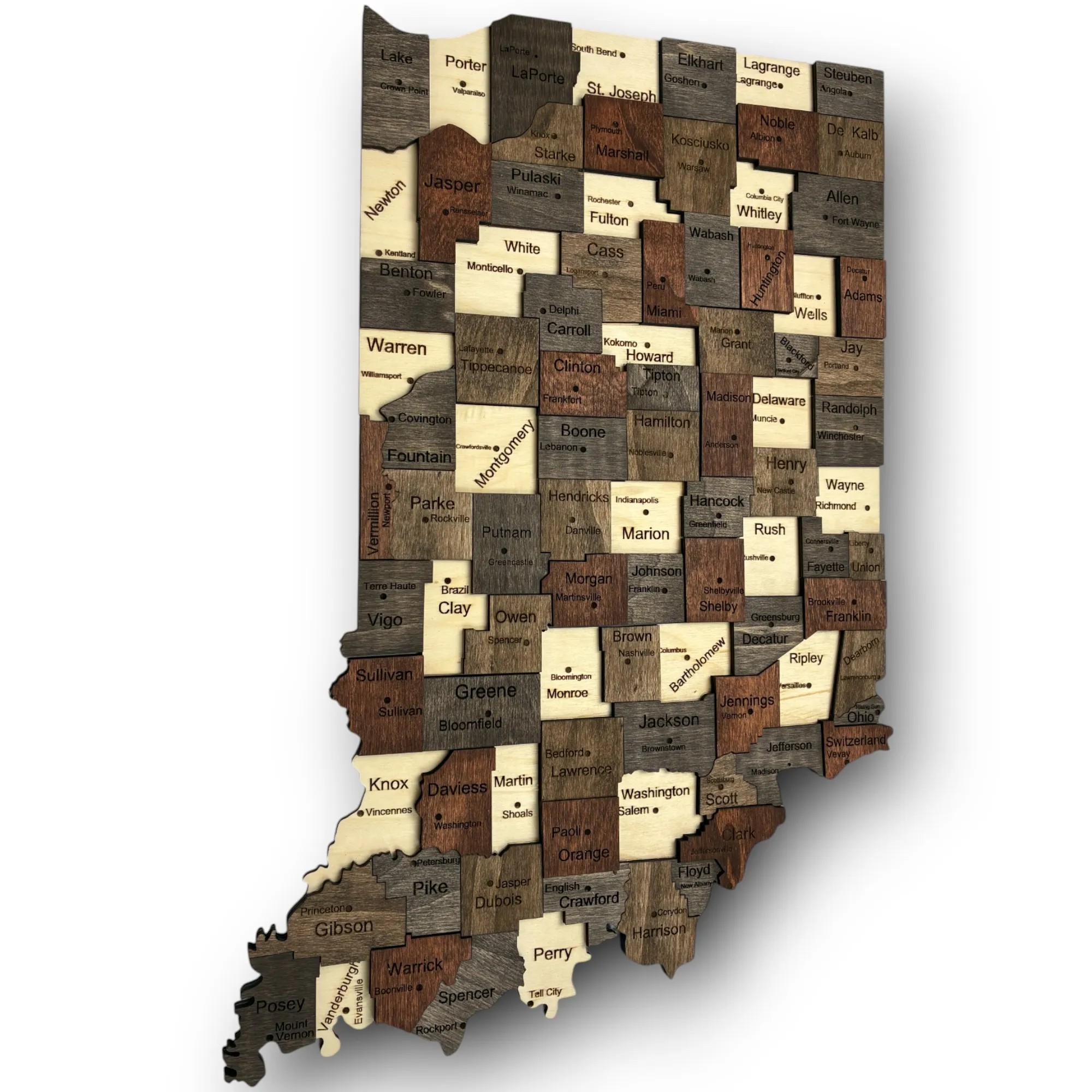 Wooden Indiana State Map - Mocha (Brown)