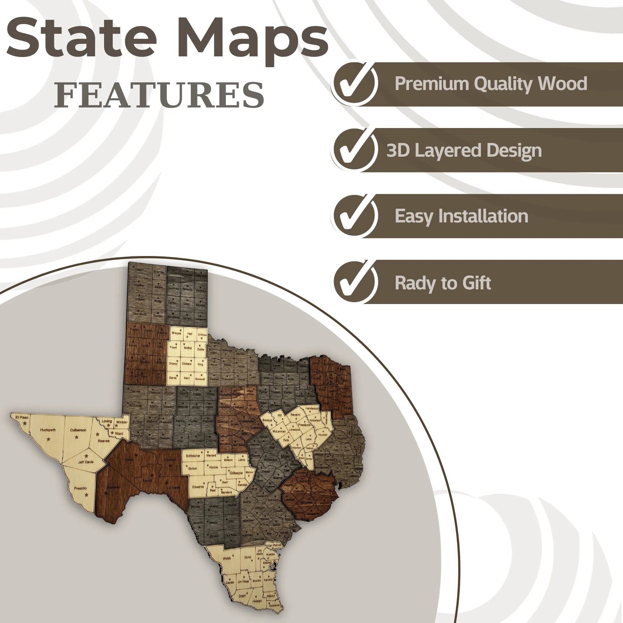 Wooden Texas State Map – Grouped Counties Edition