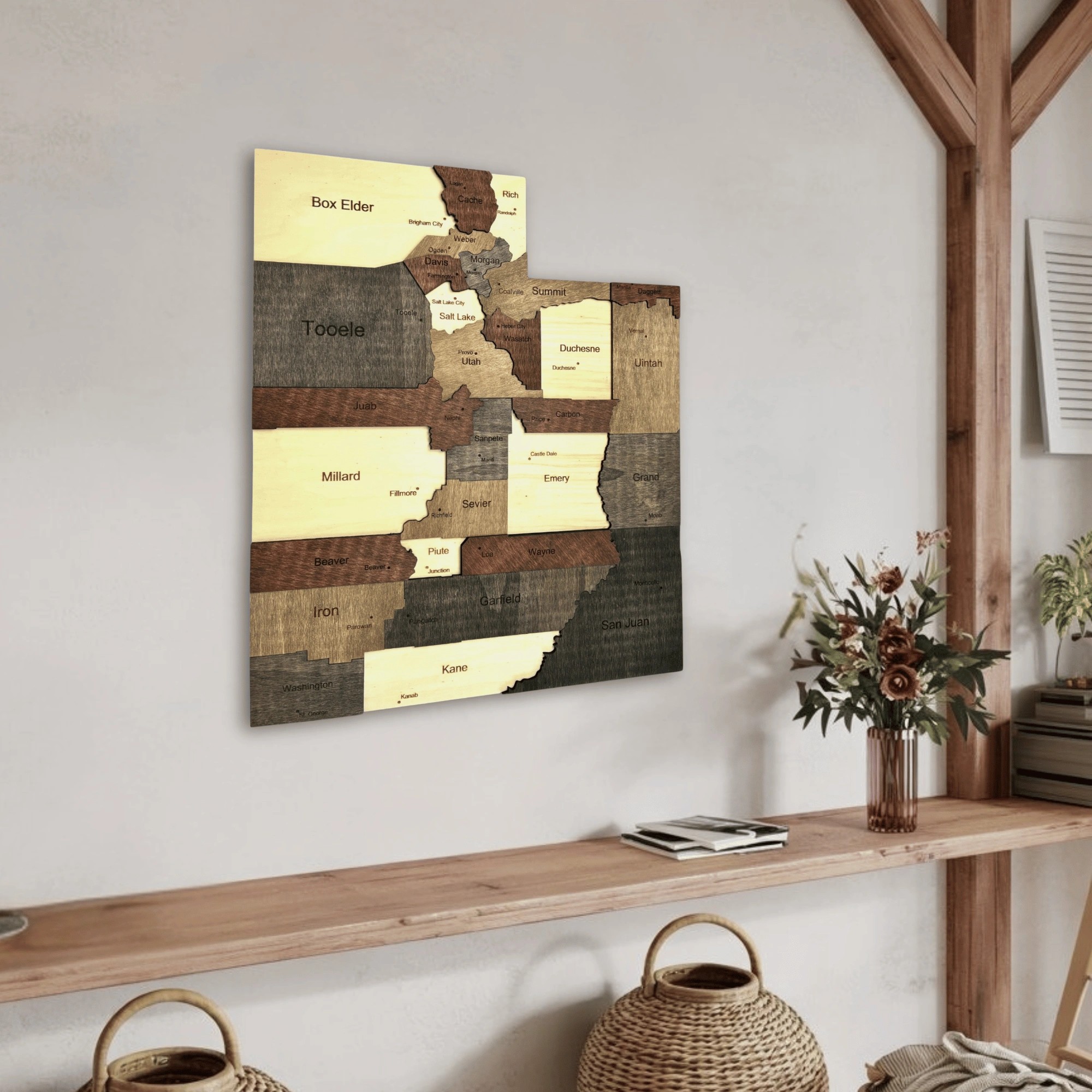 Wooden Utah State Map