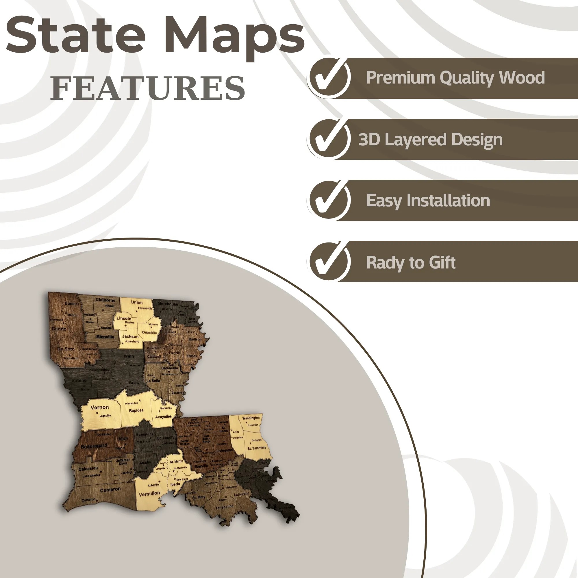 Wooden Louisiana State Map