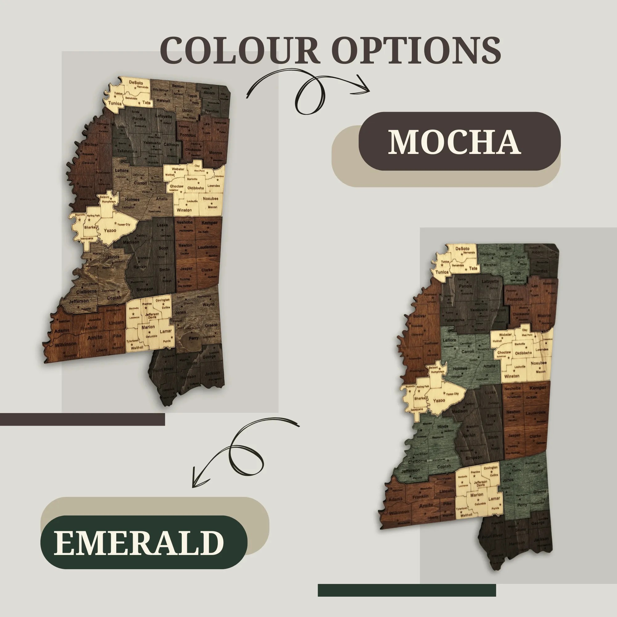 Wooden Mississippi State Map