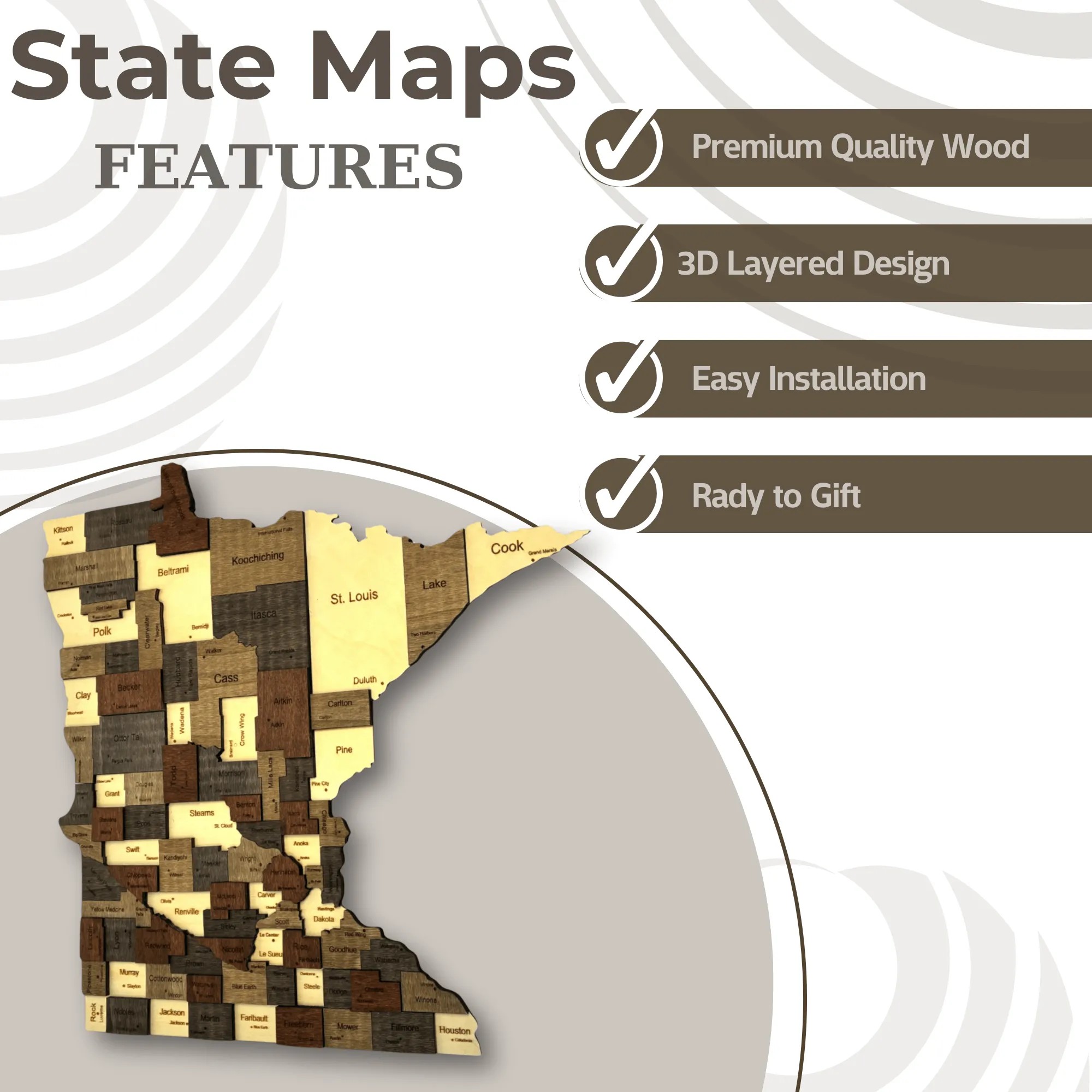 Wooden Minnesota State Map