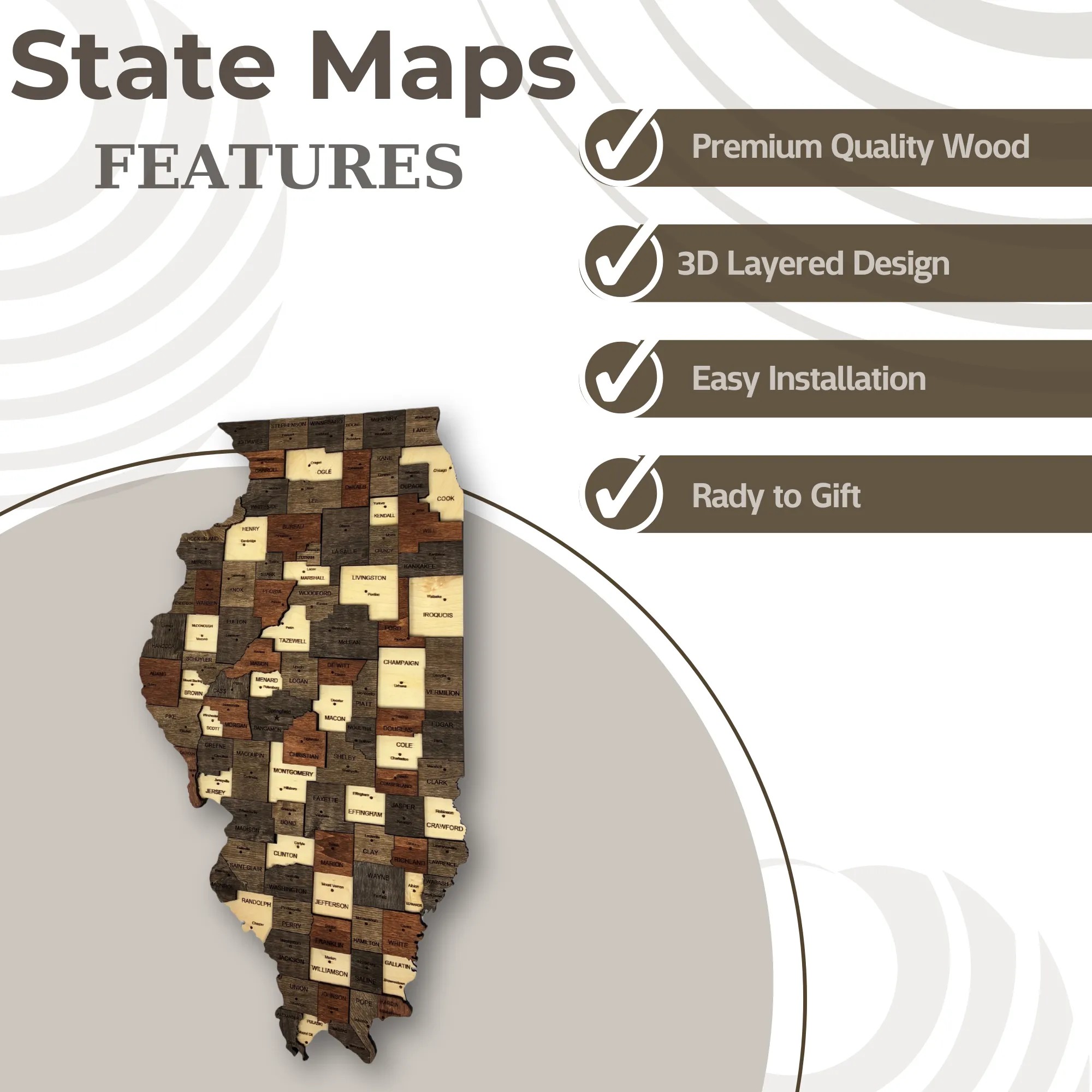 Wooden Illınois State Map