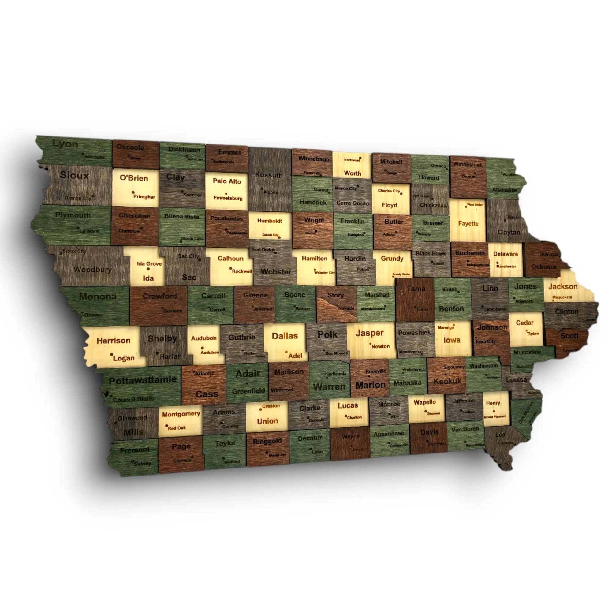 Wooden Iowa State Map - Emerald (Green)