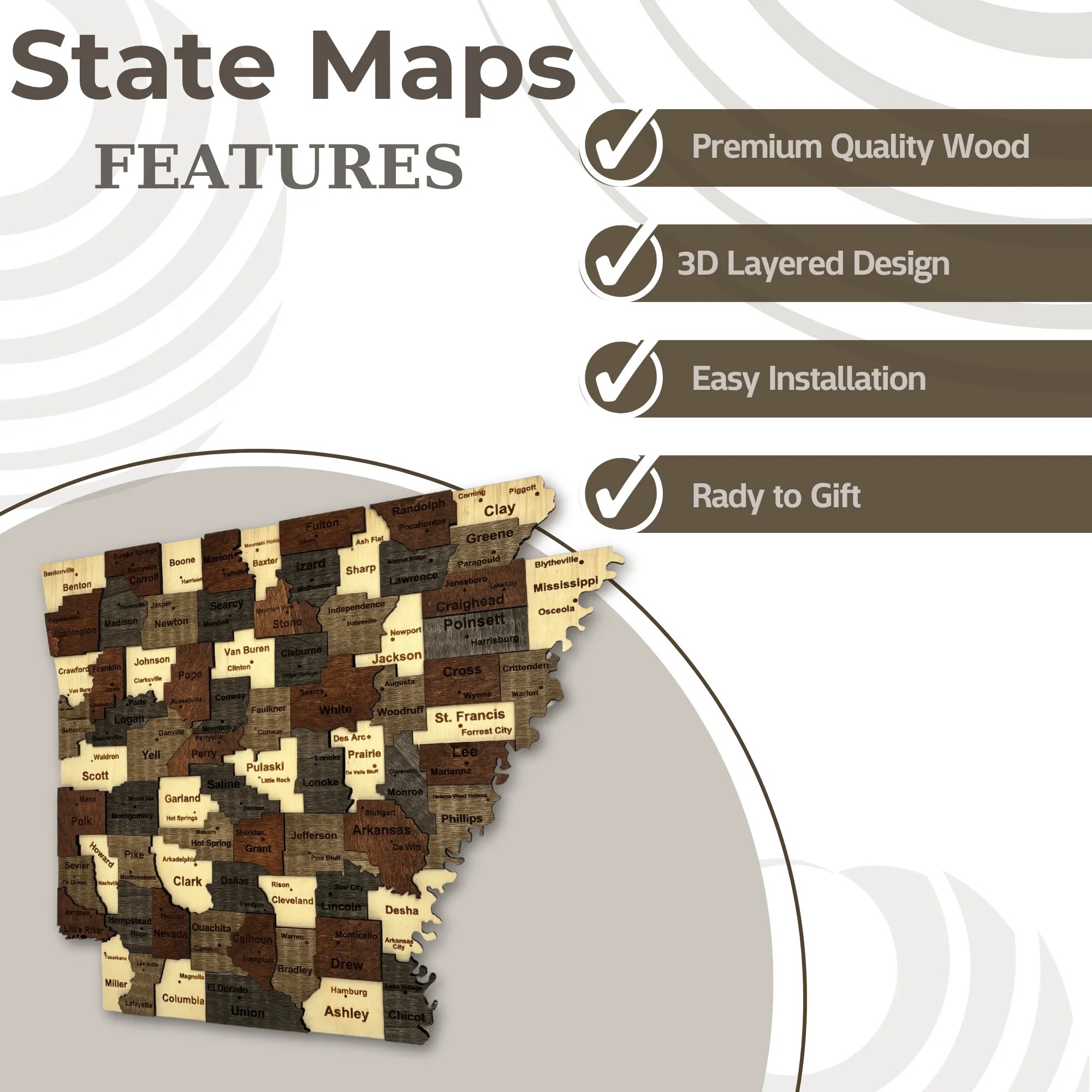 Wooden Arkansas State Map