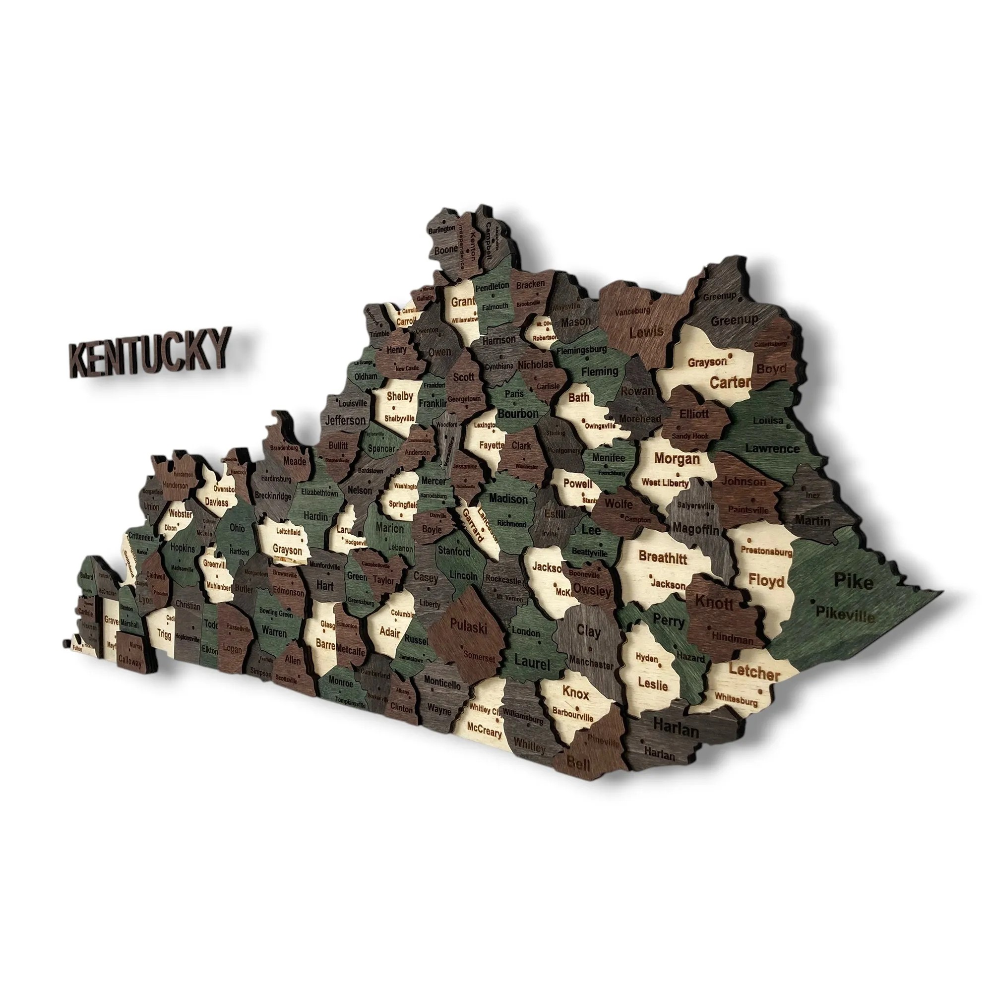 Wooden Kentucky State Map - Emerald (Green)