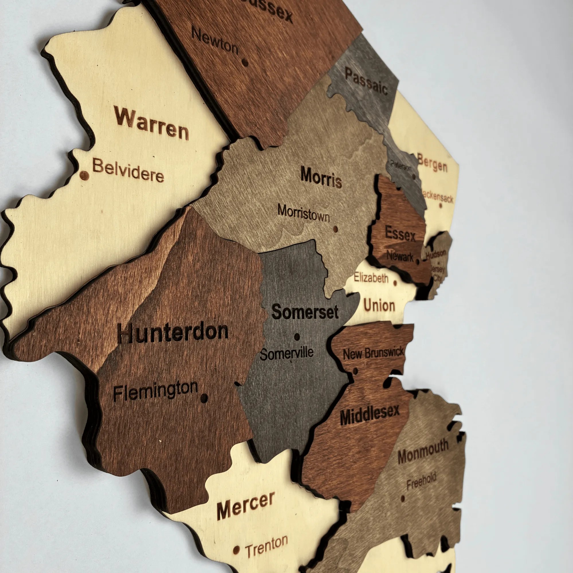 Wooden New Jersey State Map