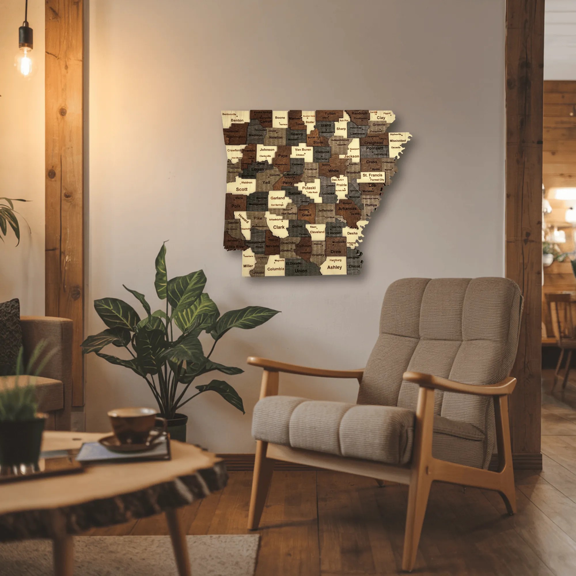 Wooden Arkansas State Map