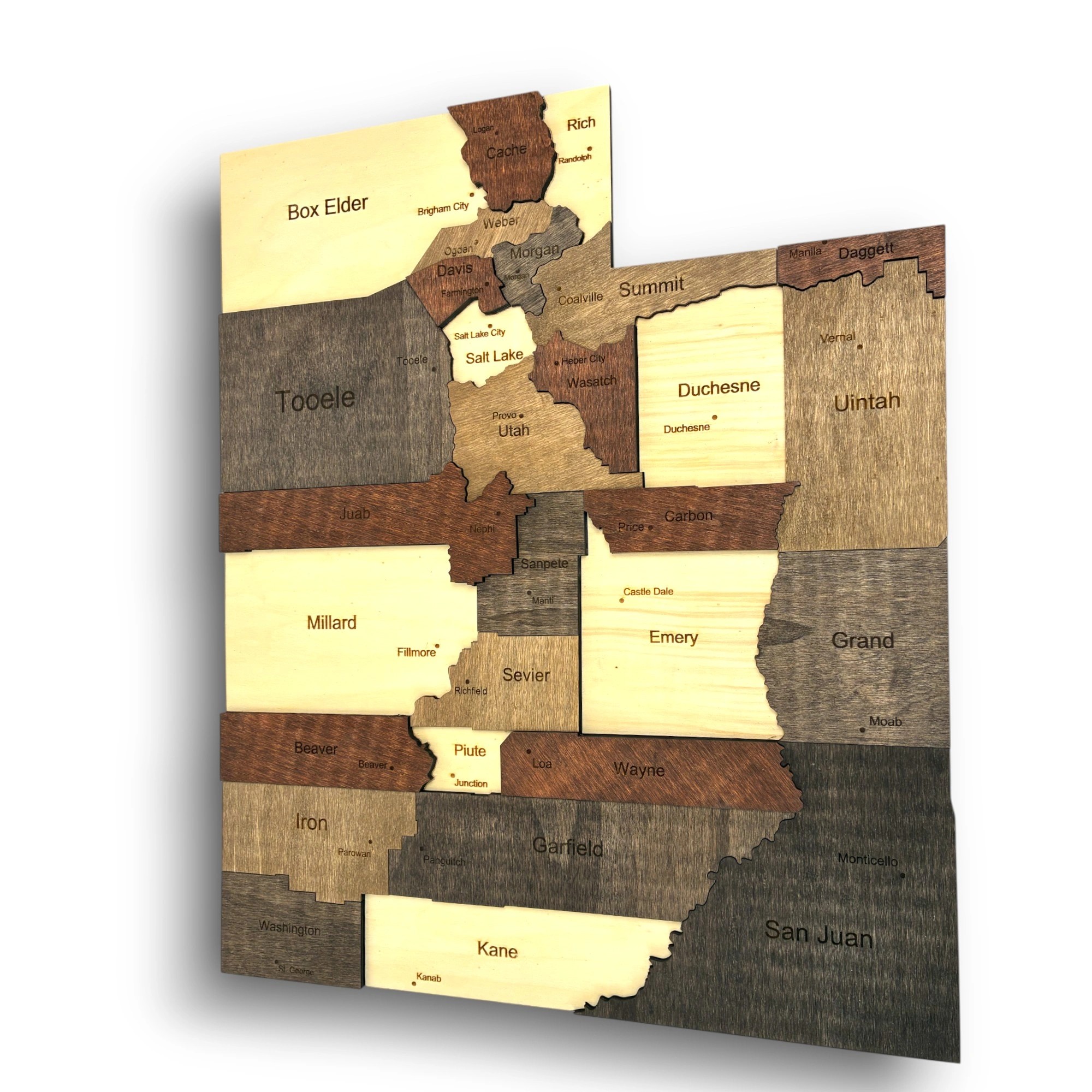 Wooden Utah State Map - Mocha (Brown)