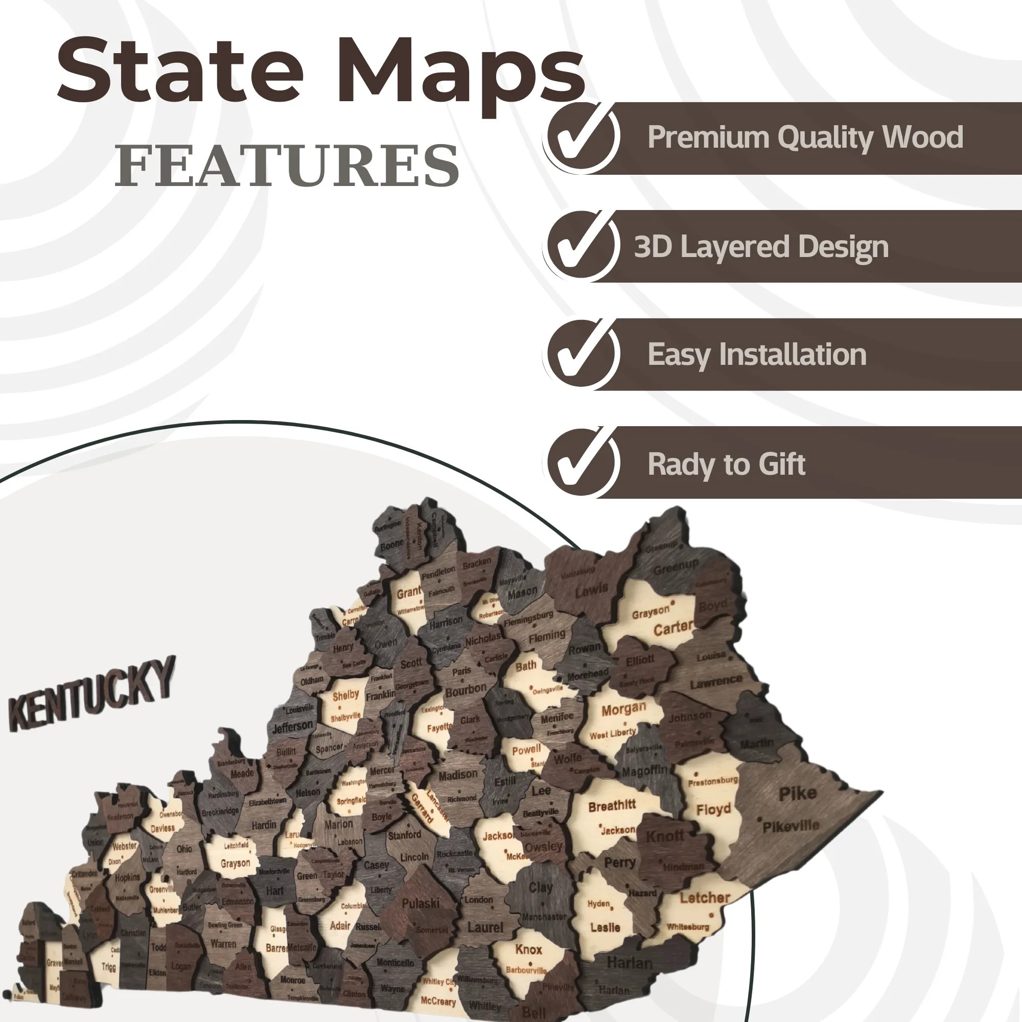 Wooden Kentucky State Map