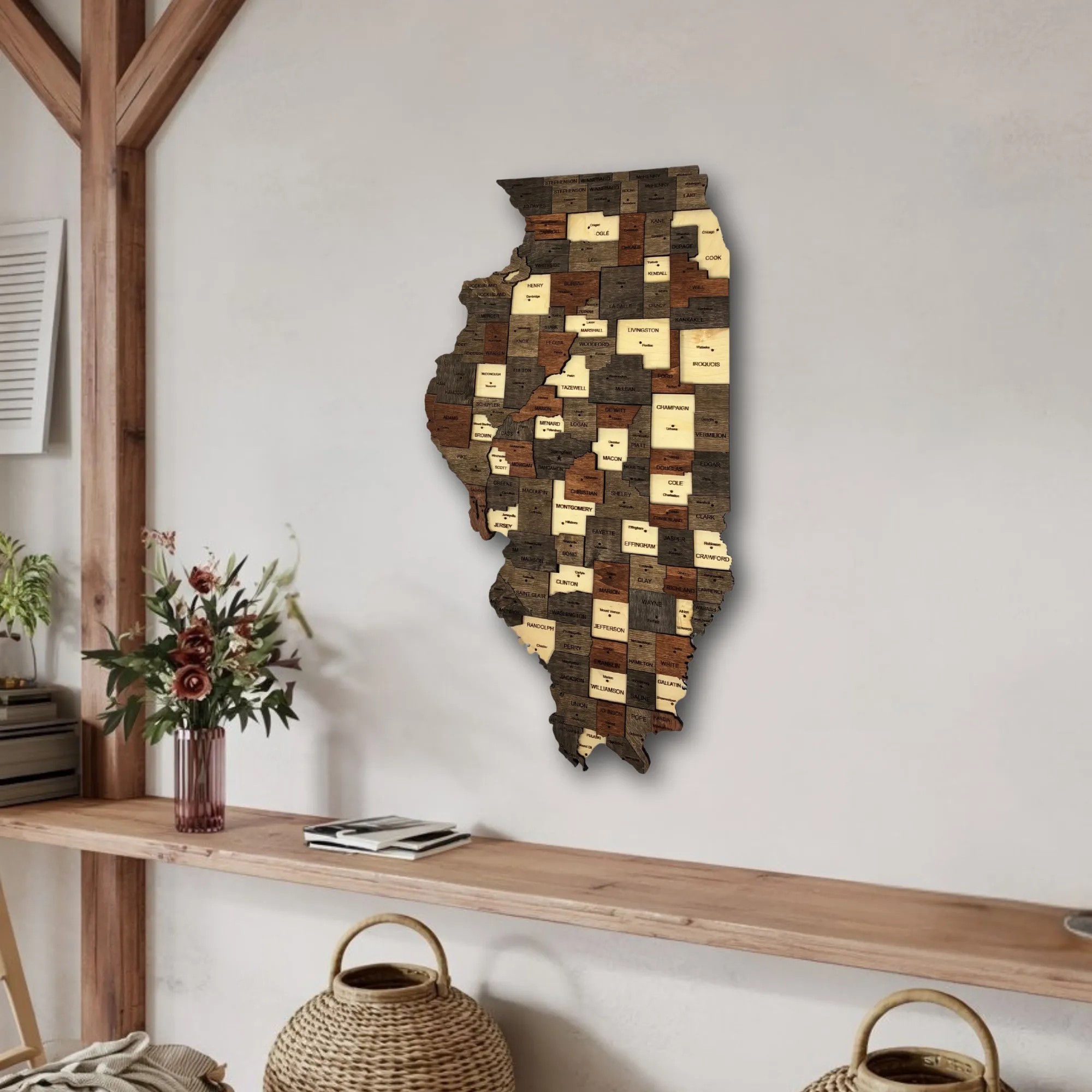 Wooden Illınois State Map