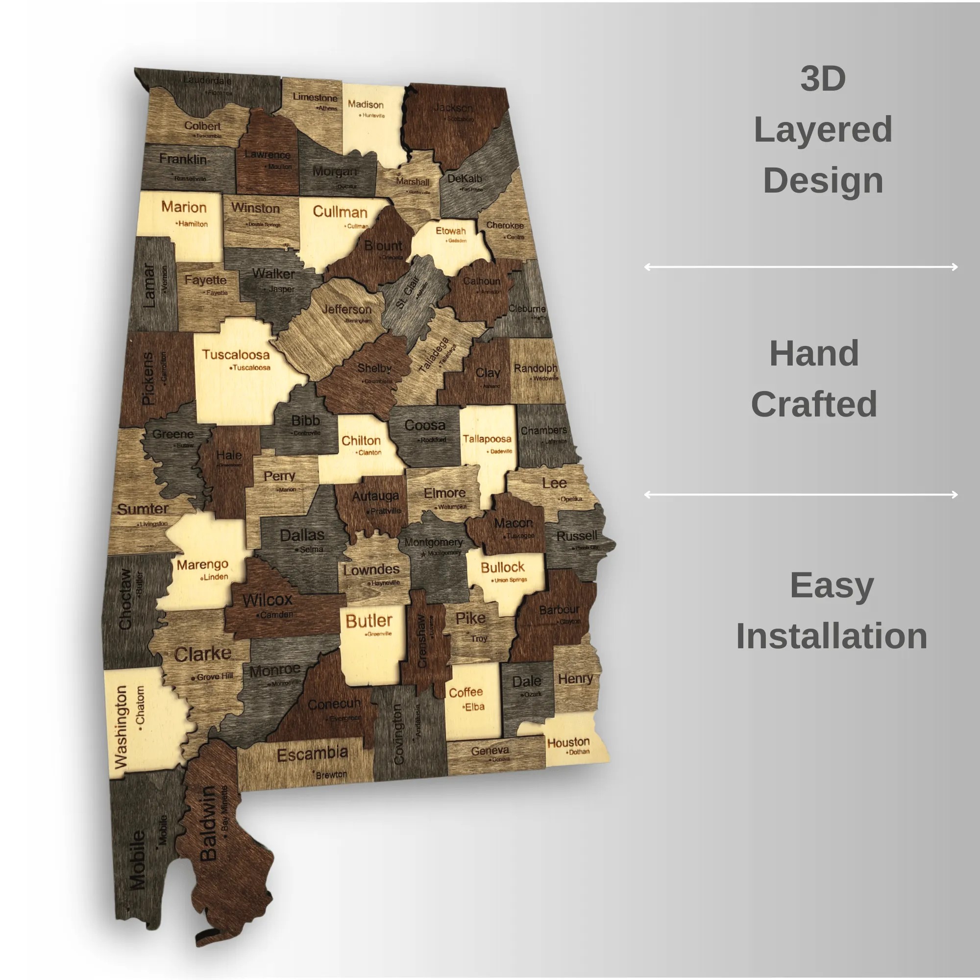 Wooden Alabama State Map