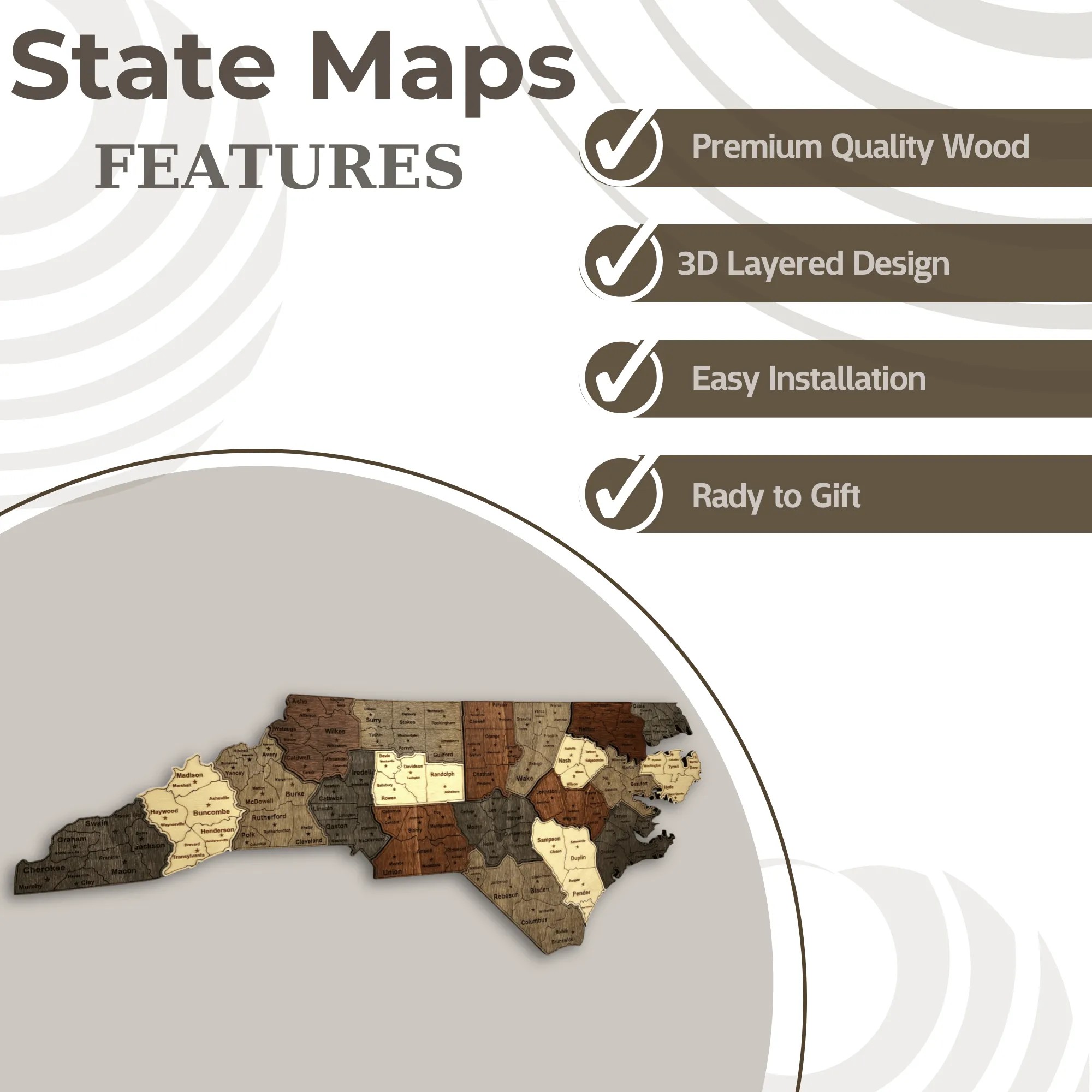 Wooden North Carolina State Map