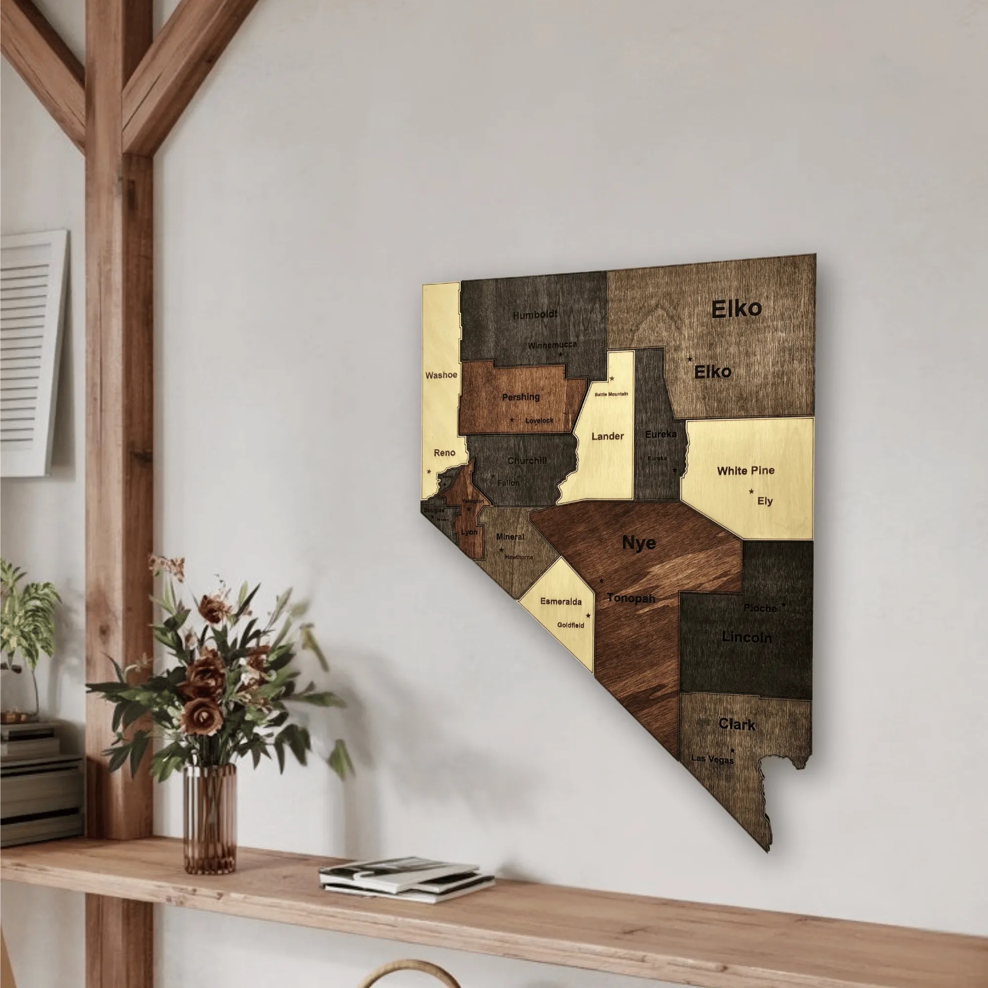 Wooden Nevada State Map