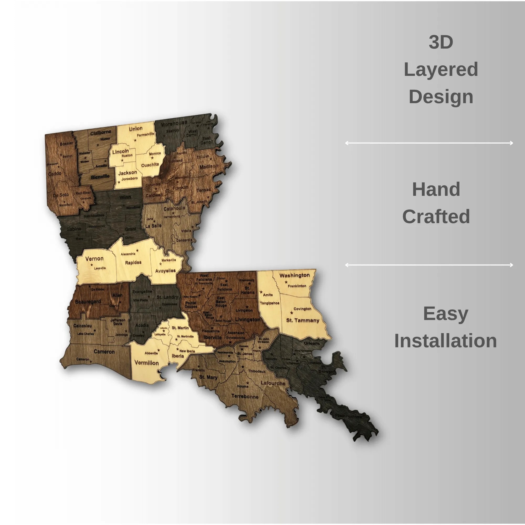 Wooden Louisiana State Map