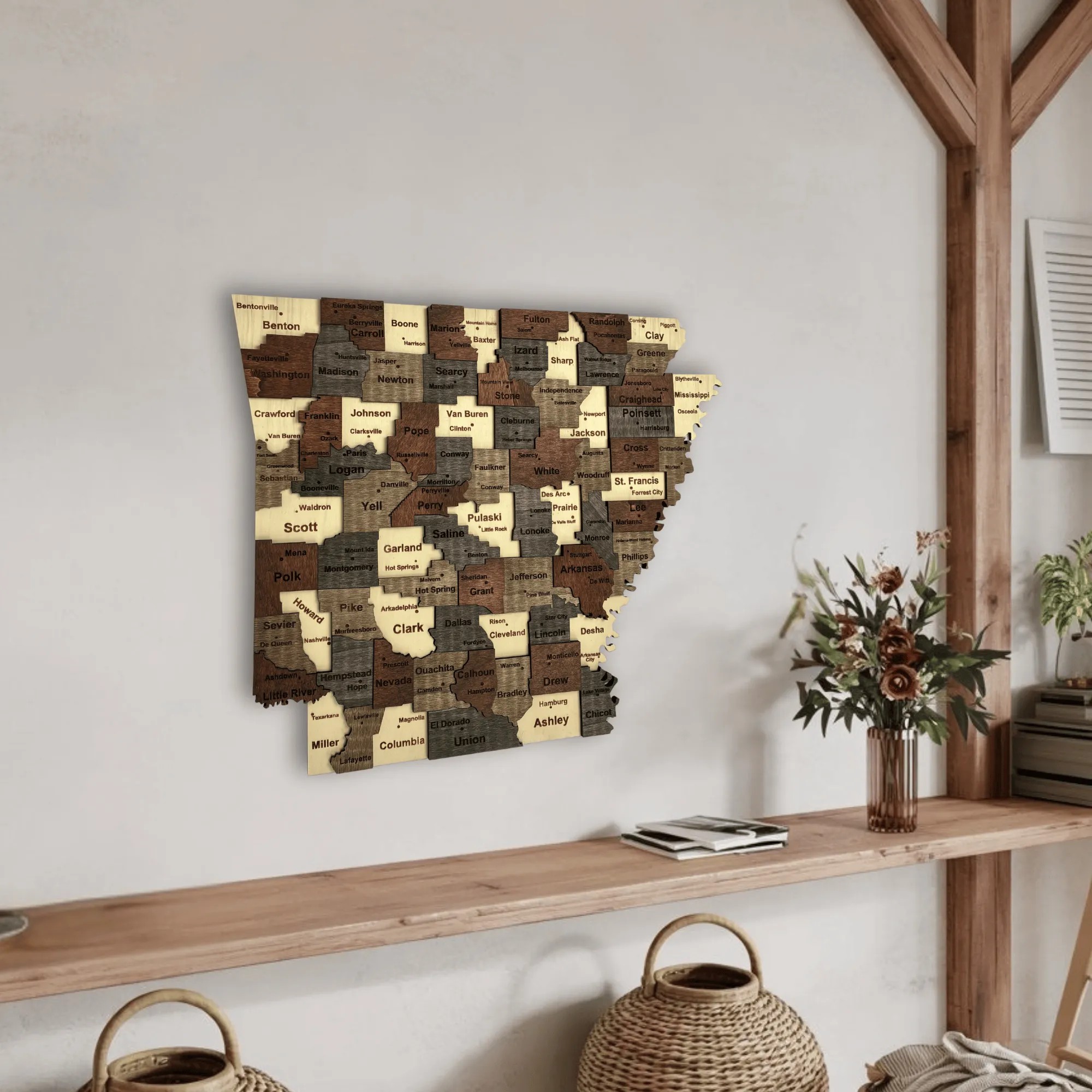 Wooden Arkansas State Map