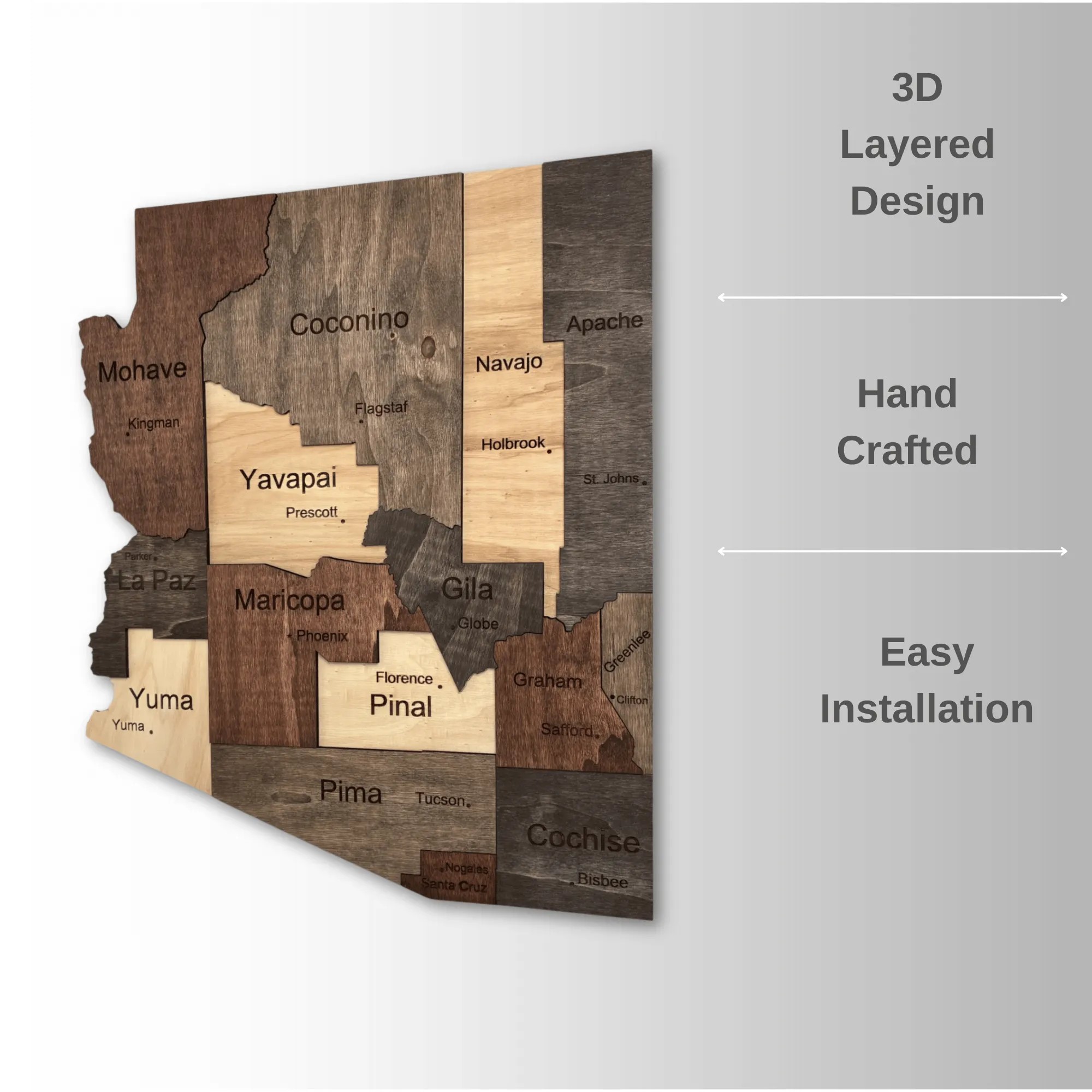 Wooden Arizona State Map