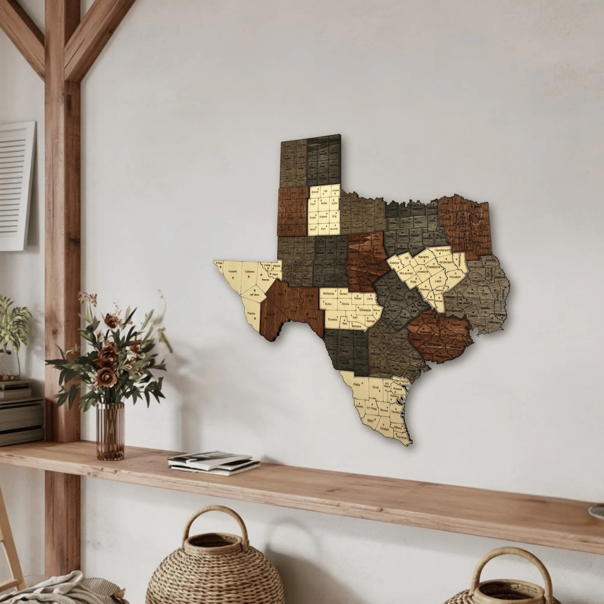Wooden Texas State Map – Grouped Counties Edition