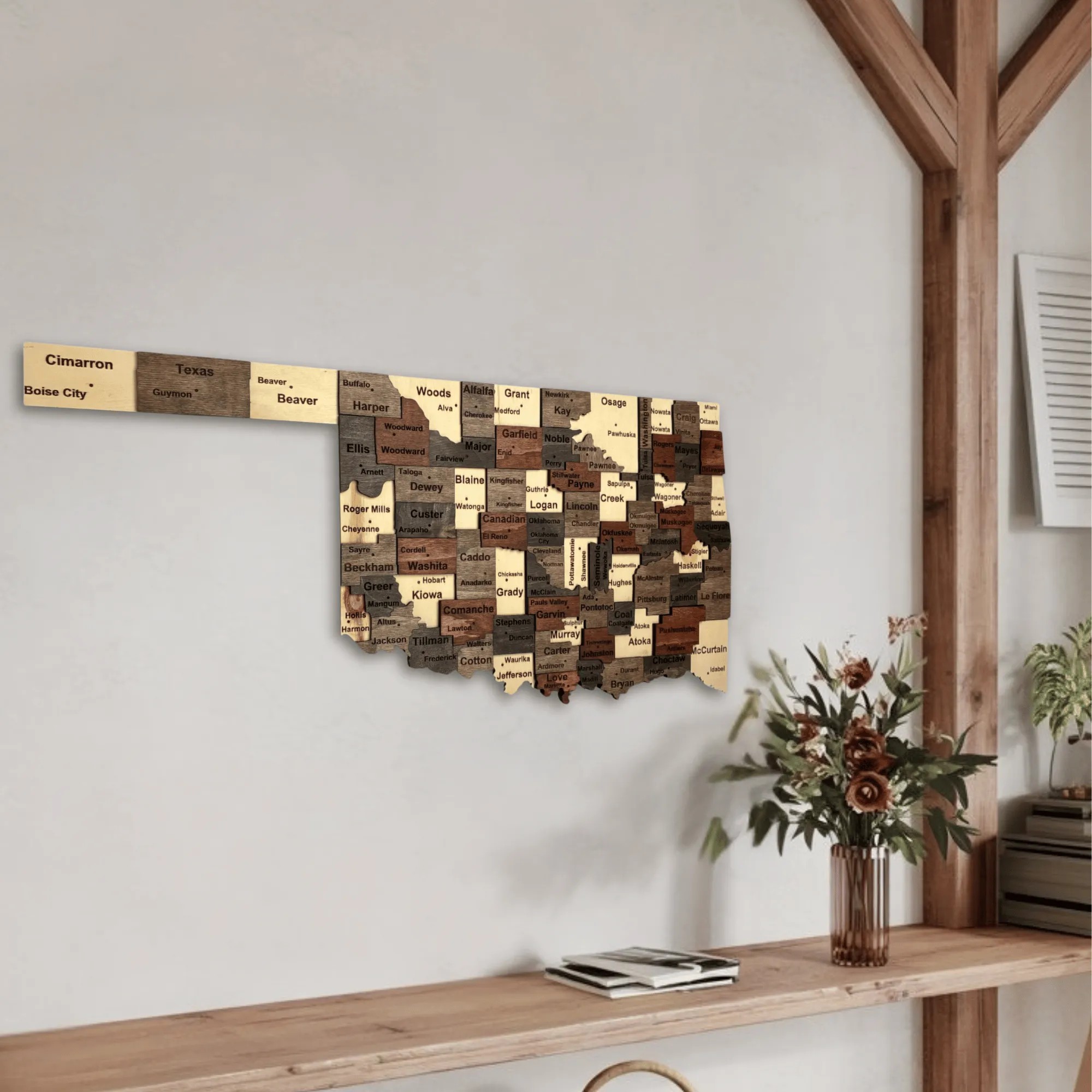 Wooden Oklahoma State Map