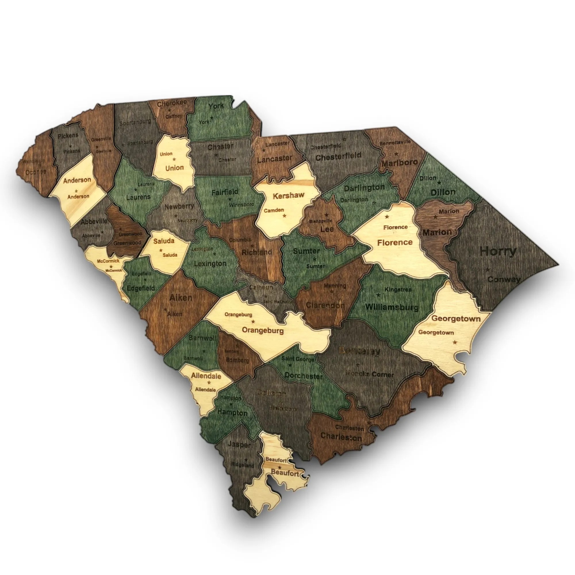 Wooden South Carolina State Map - Emerald (Green)