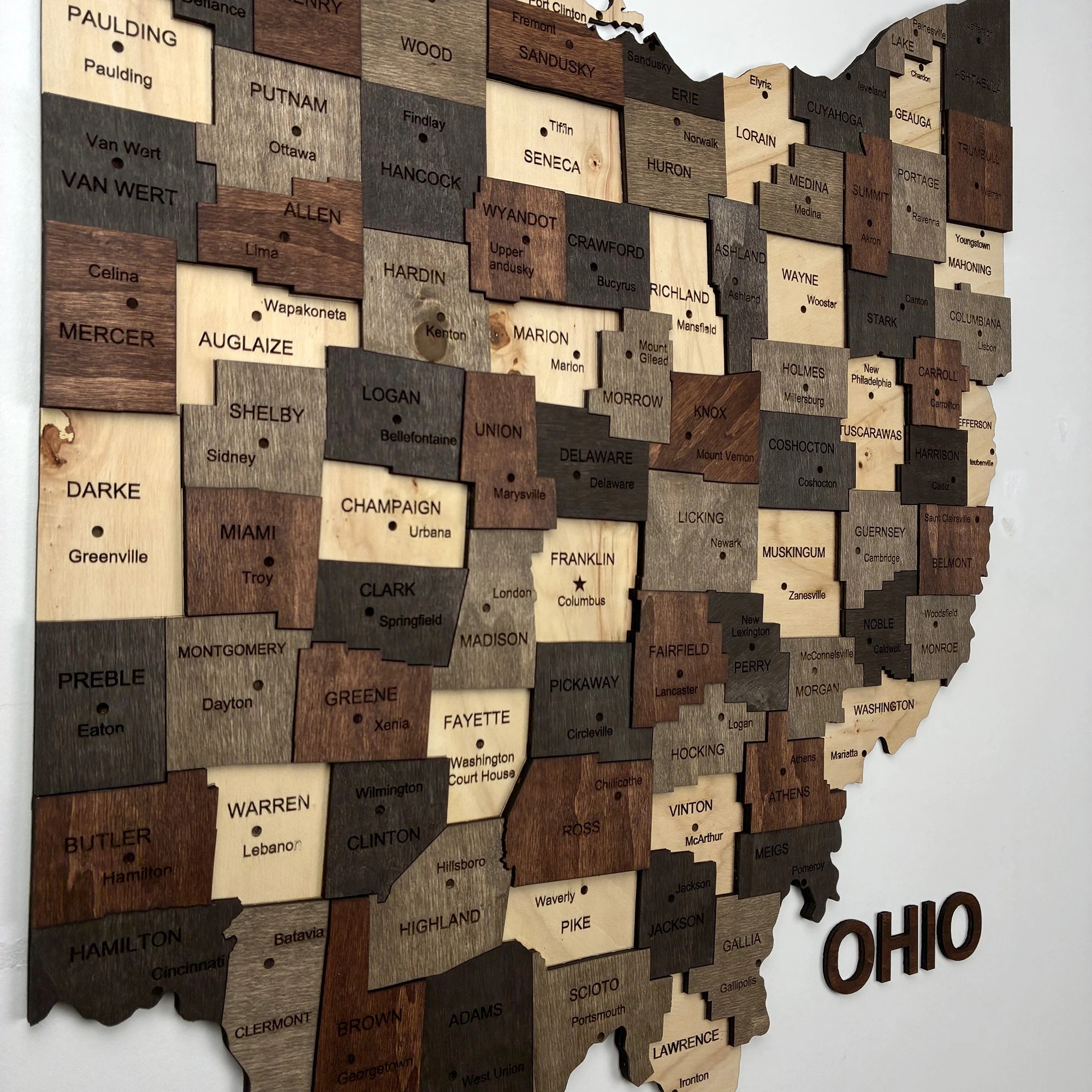 Wooden Ohio State Map