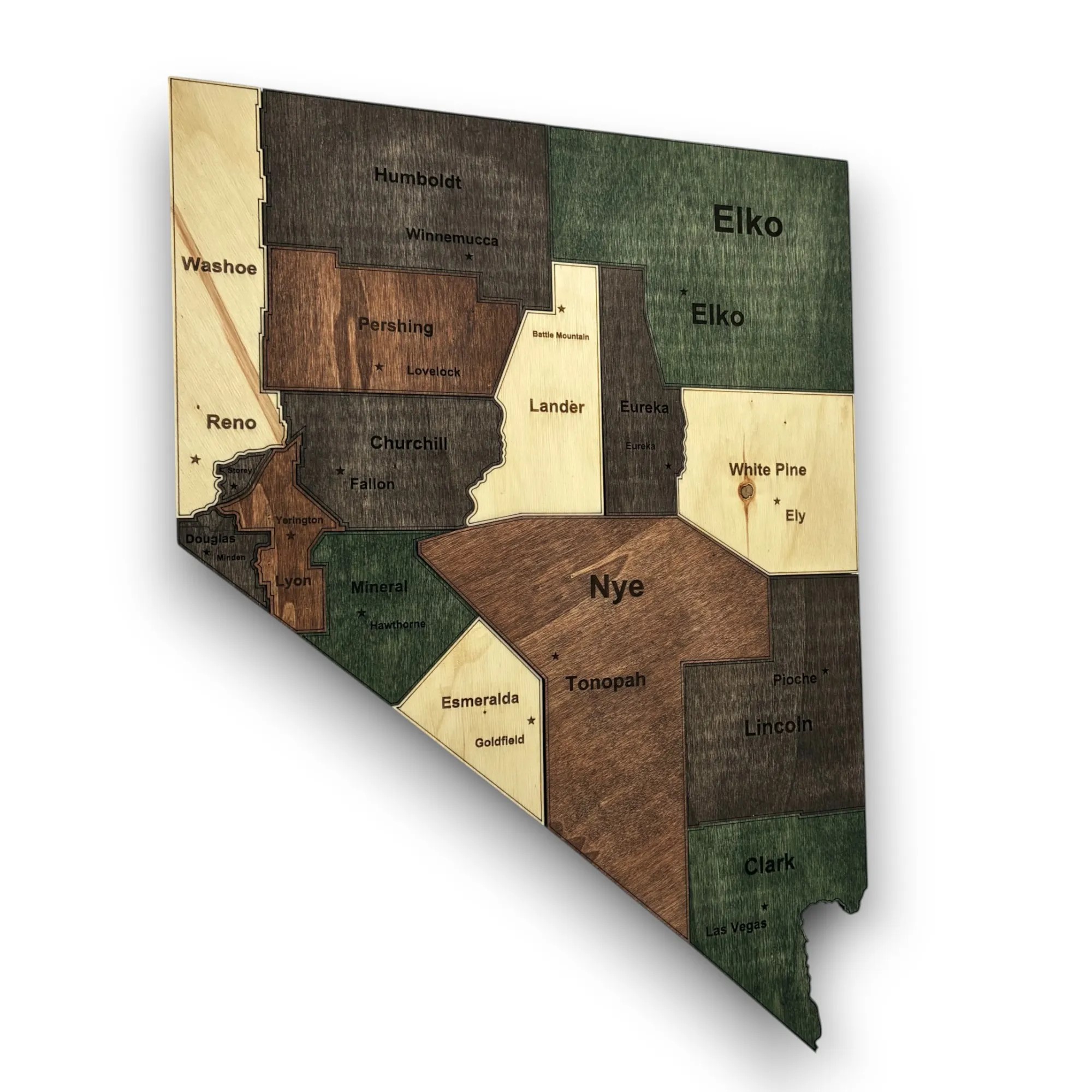 Wooden Nevada State Map - Emerald (Green)