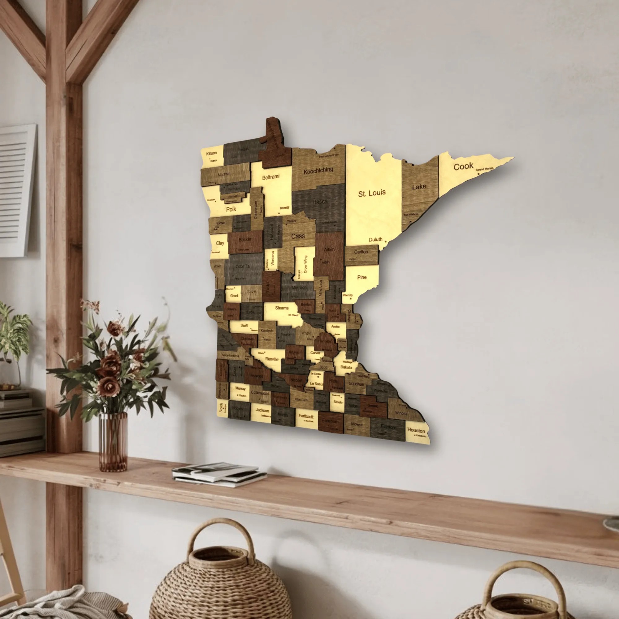 Wooden Minnesota State Map