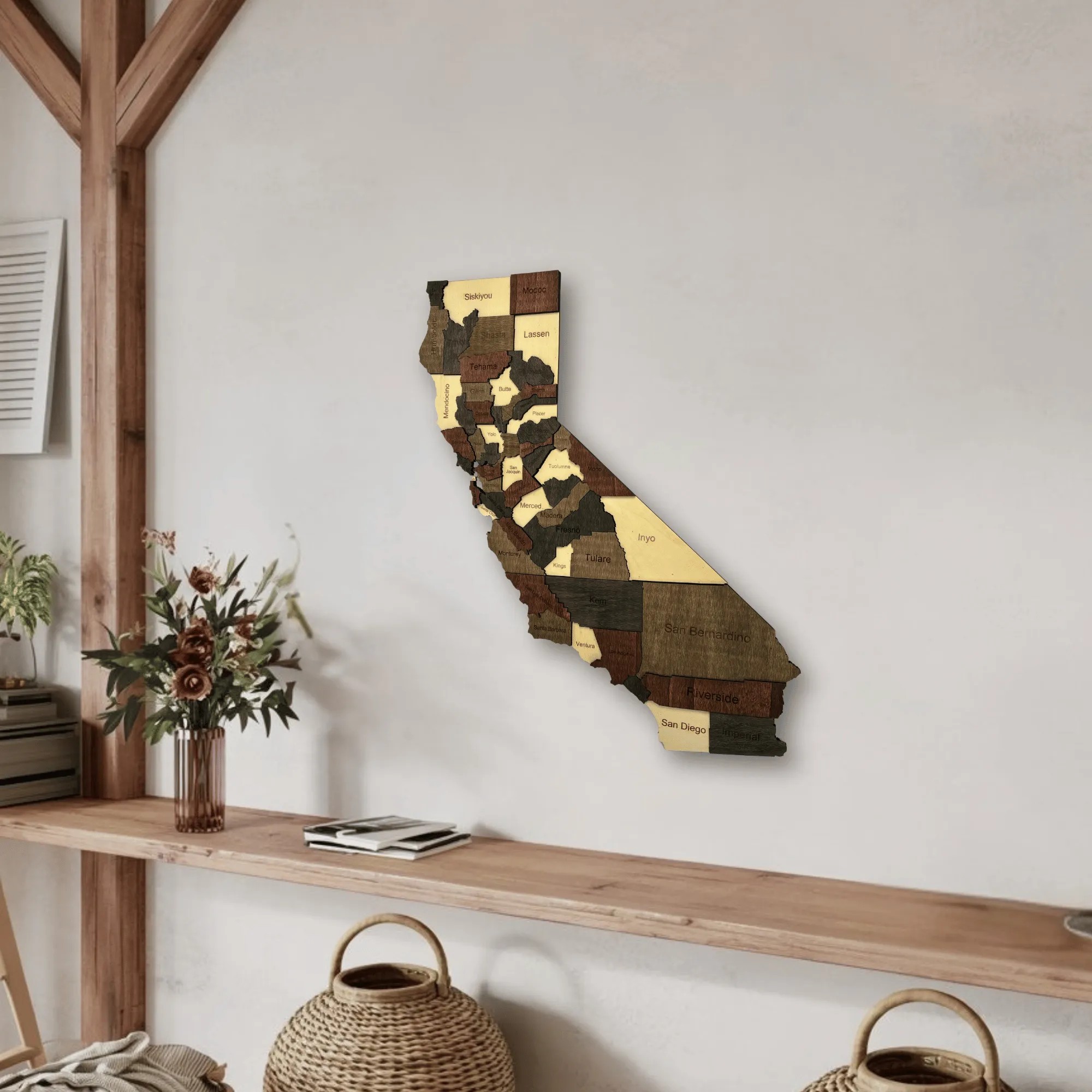 Wooden California State Map