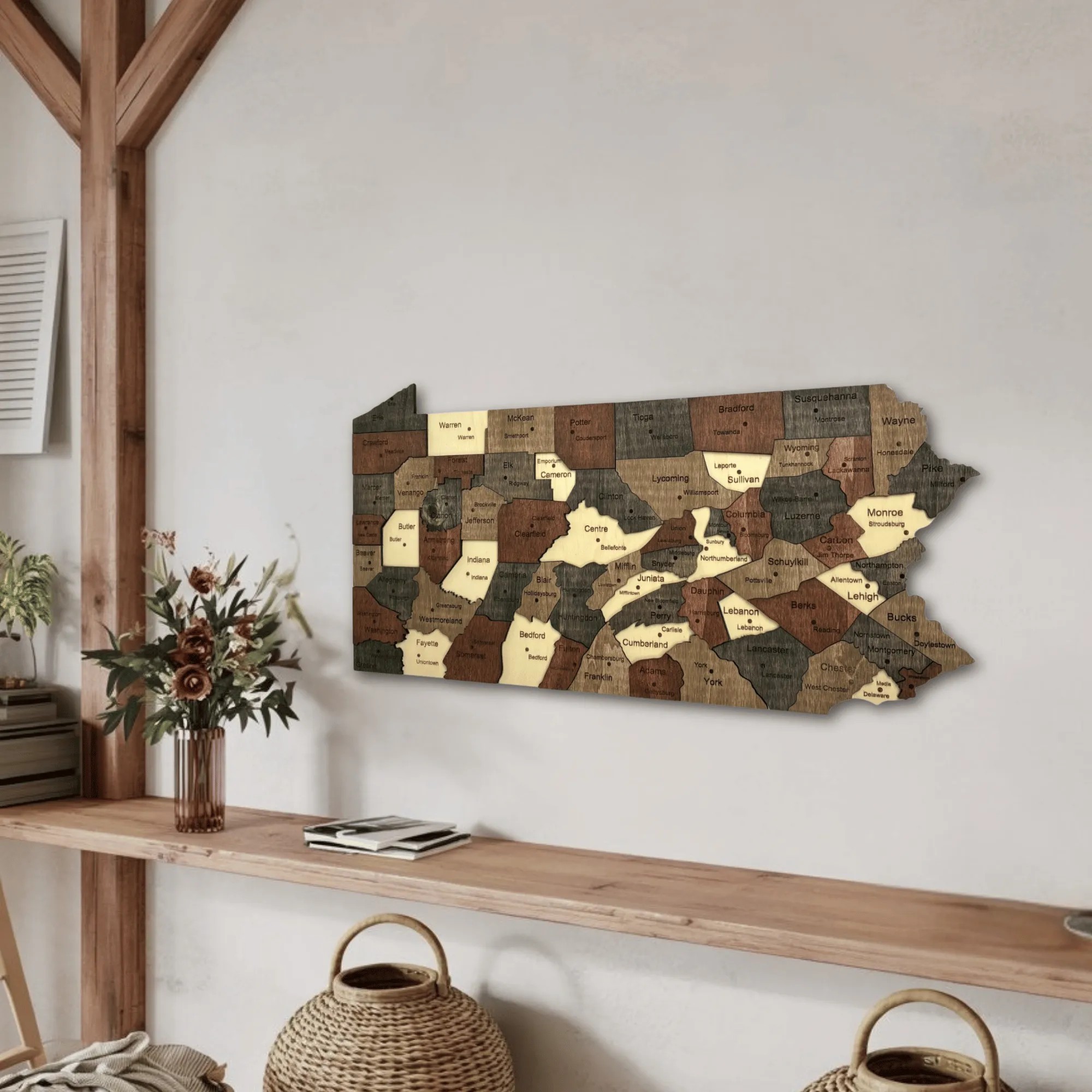 Wooden Pennsylvania State Map