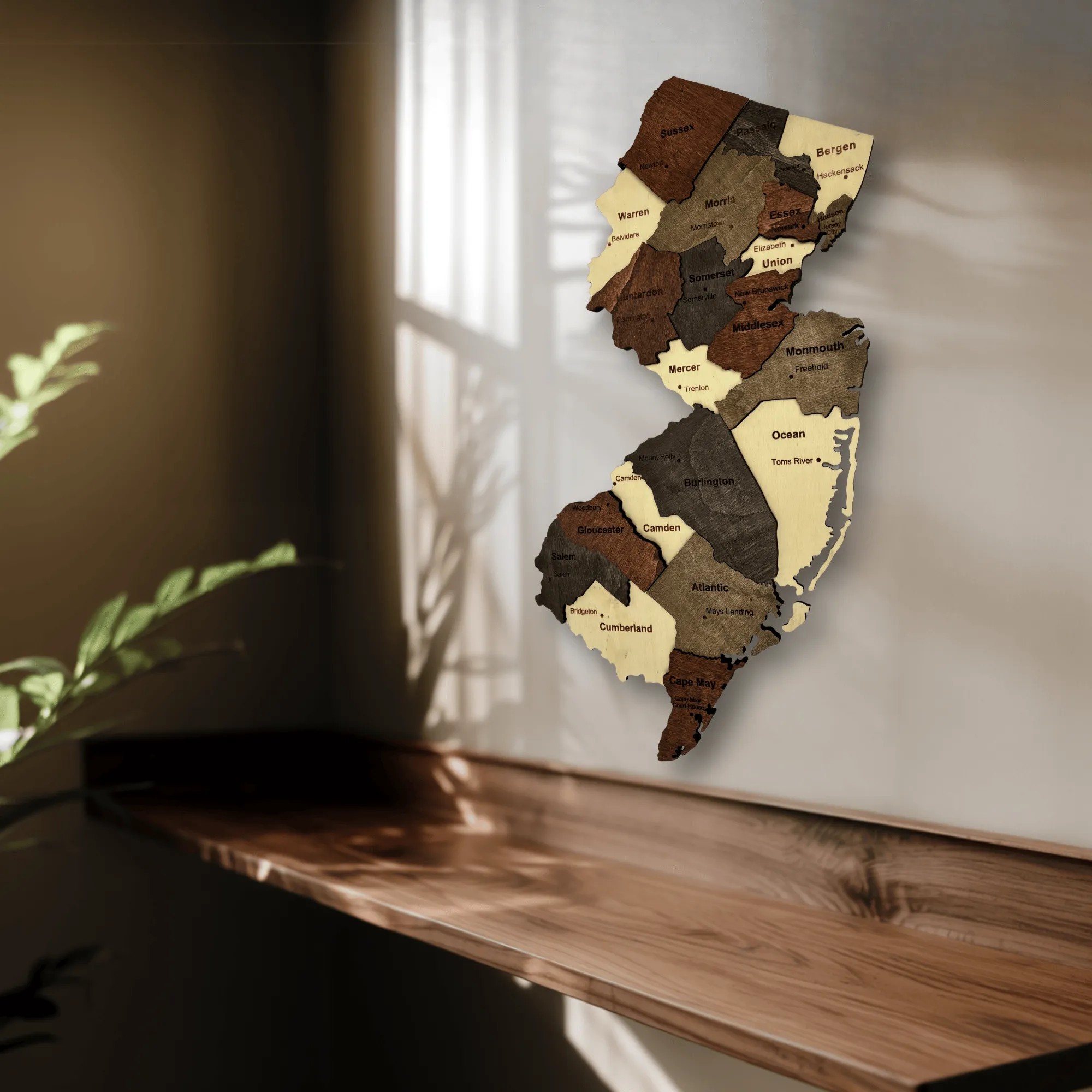 Wooden New Jersey State Map