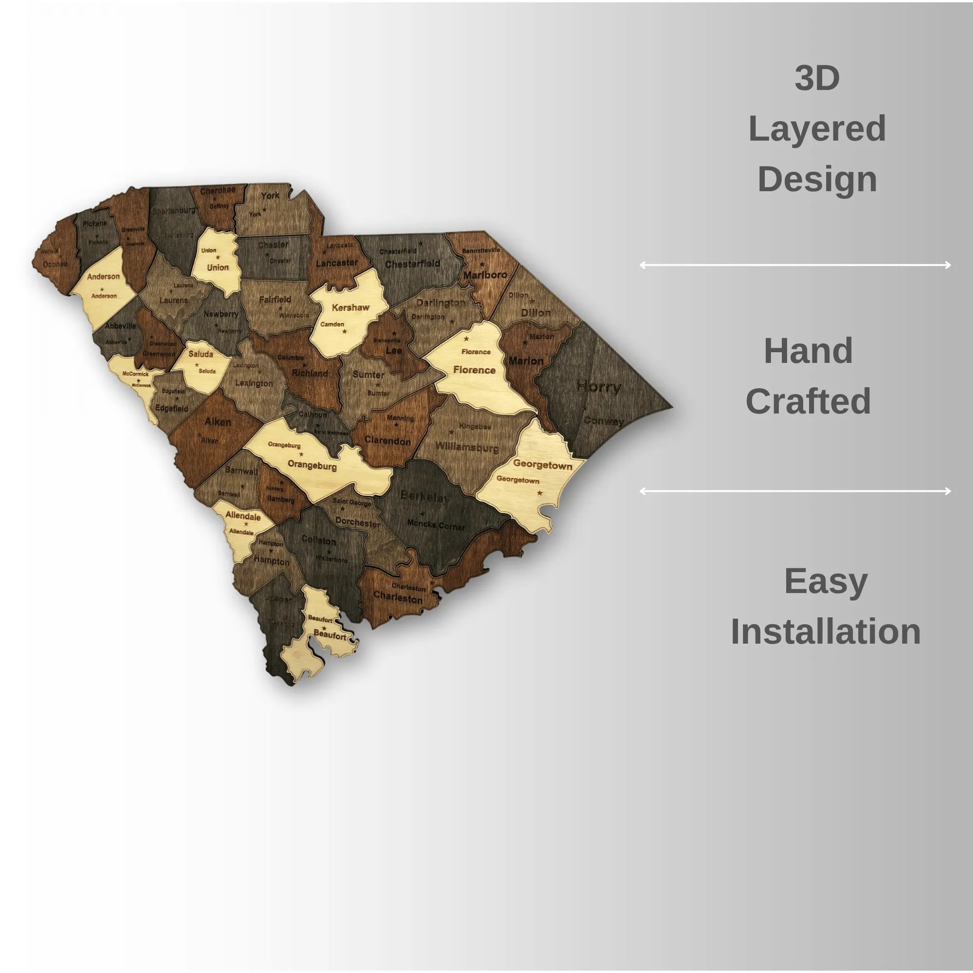 Wooden South Carolina State Map