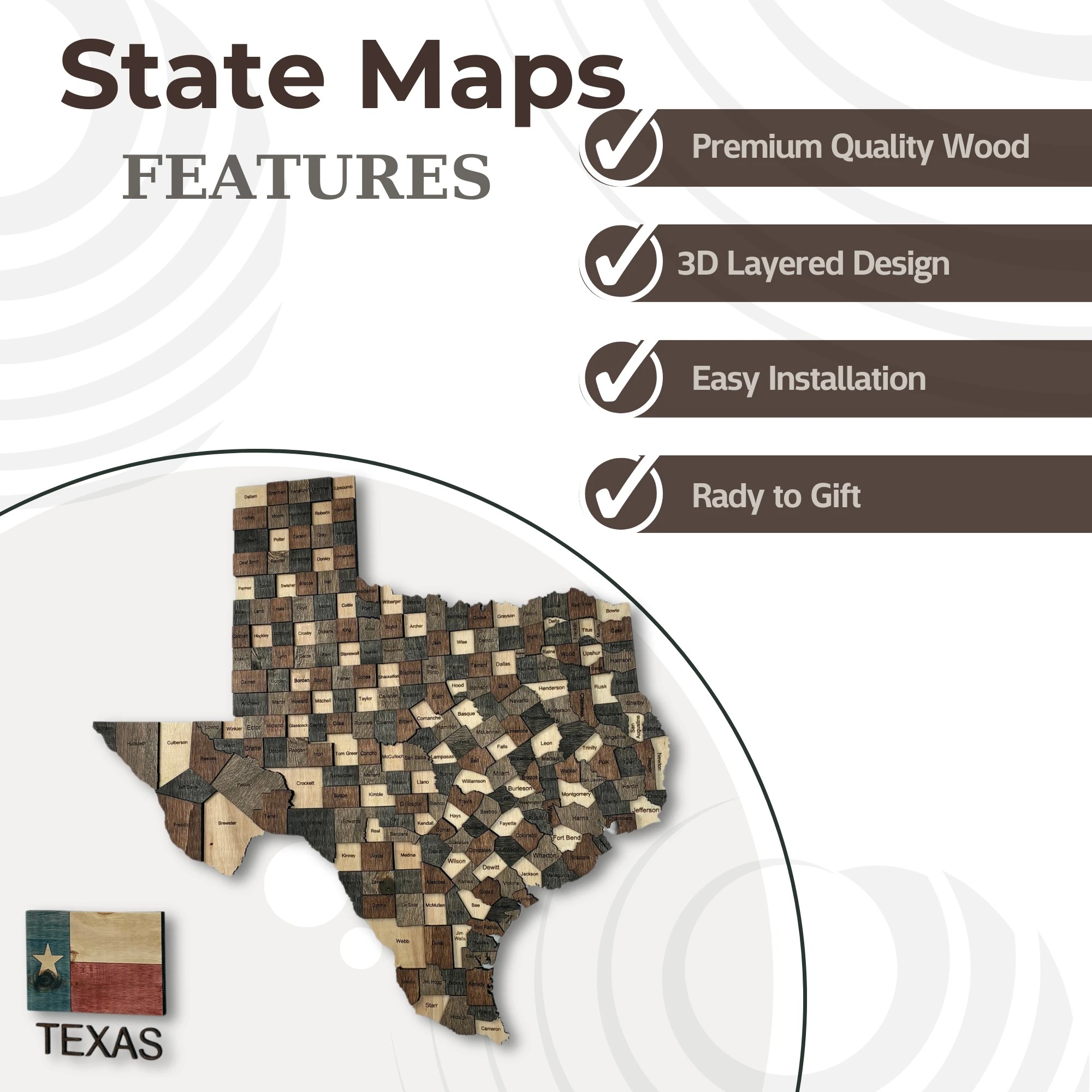 Wooden Texas State Map